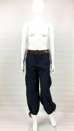 Jean Paul Gaultier Navy Blue Nylon Cargo Pants With Detachable Belt, 1990s