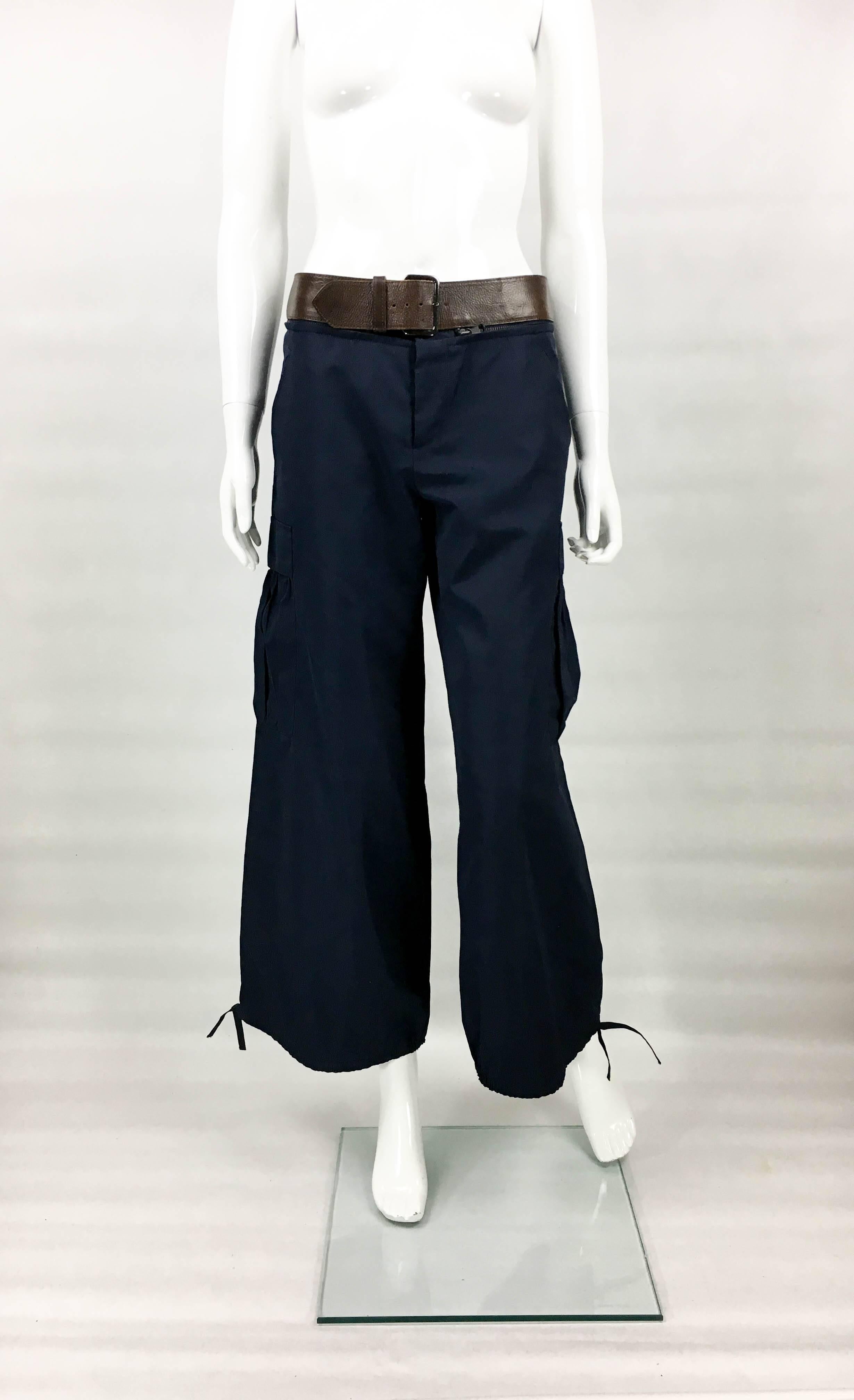 Jean Paul Gaultier Navy Blue Nylon Cargo Pants With Detachable Belt, 1990s  In Excellent Condition For Sale In London, Chelsea
