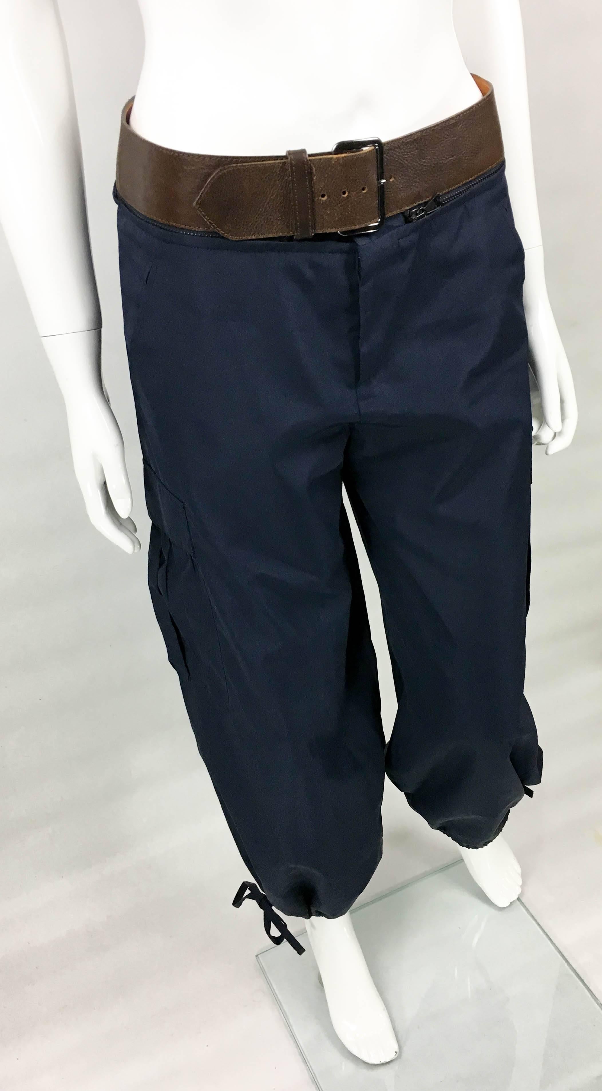 Women's Jean Paul Gaultier Navy Blue Nylon Cargo Pants With Detachable Belt, 1990s  For Sale