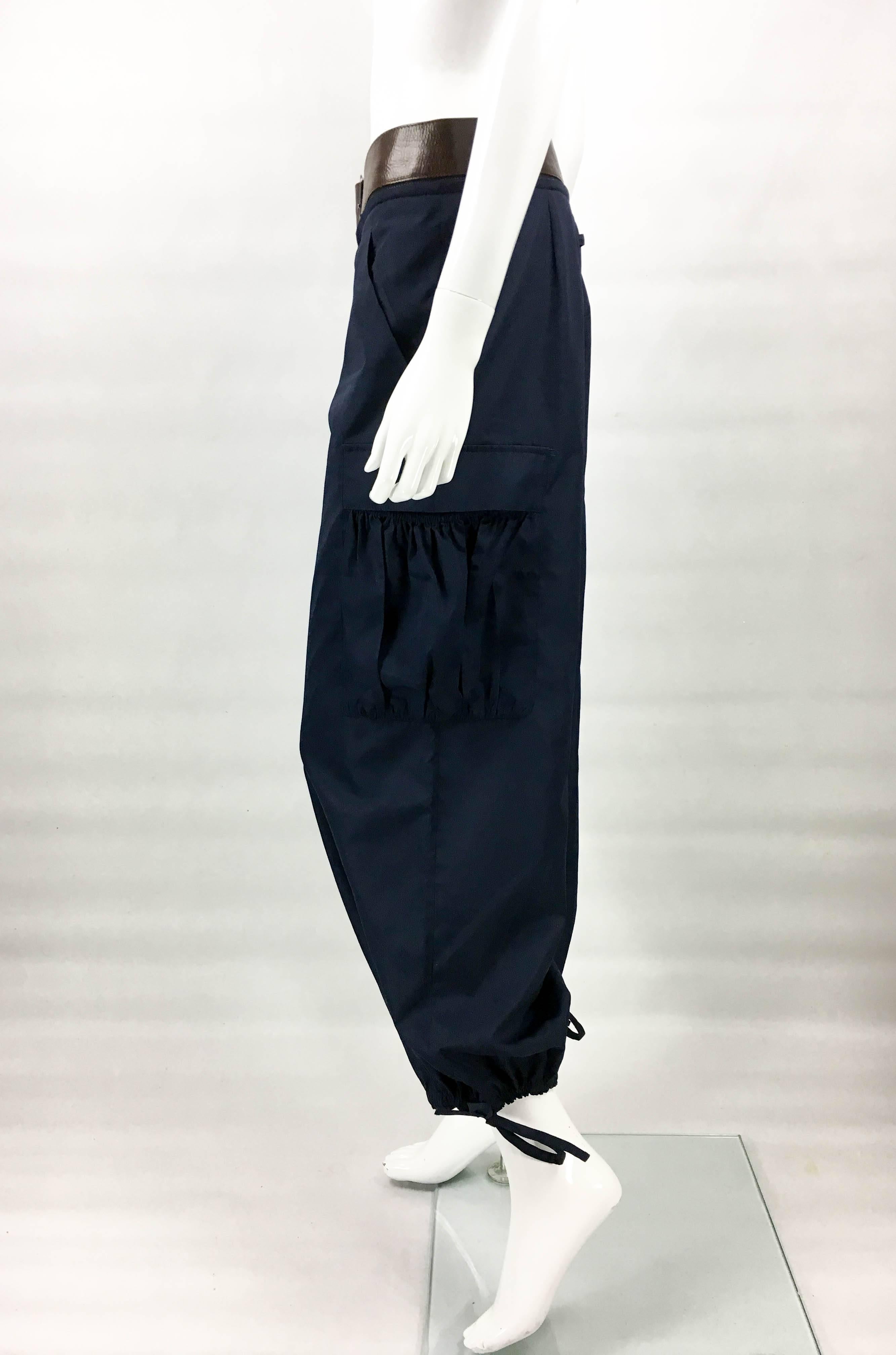 Jean Paul Gaultier Navy Blue Nylon Cargo Pants With Detachable Belt, 1990s  For Sale 1