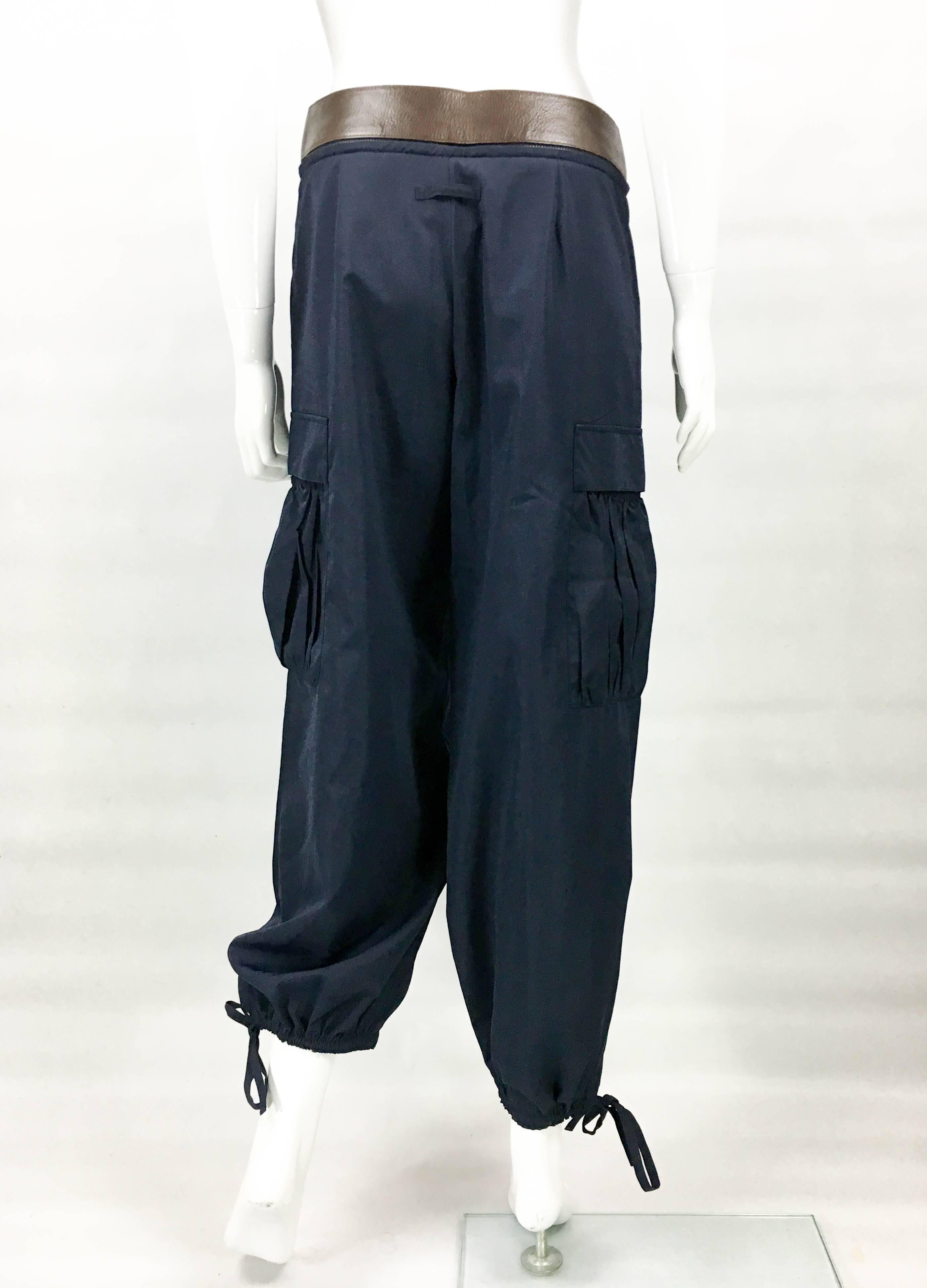 Jean Paul Gaultier Navy Blue Nylon Cargo Pants With Detachable Belt, 1990s  For Sale 2