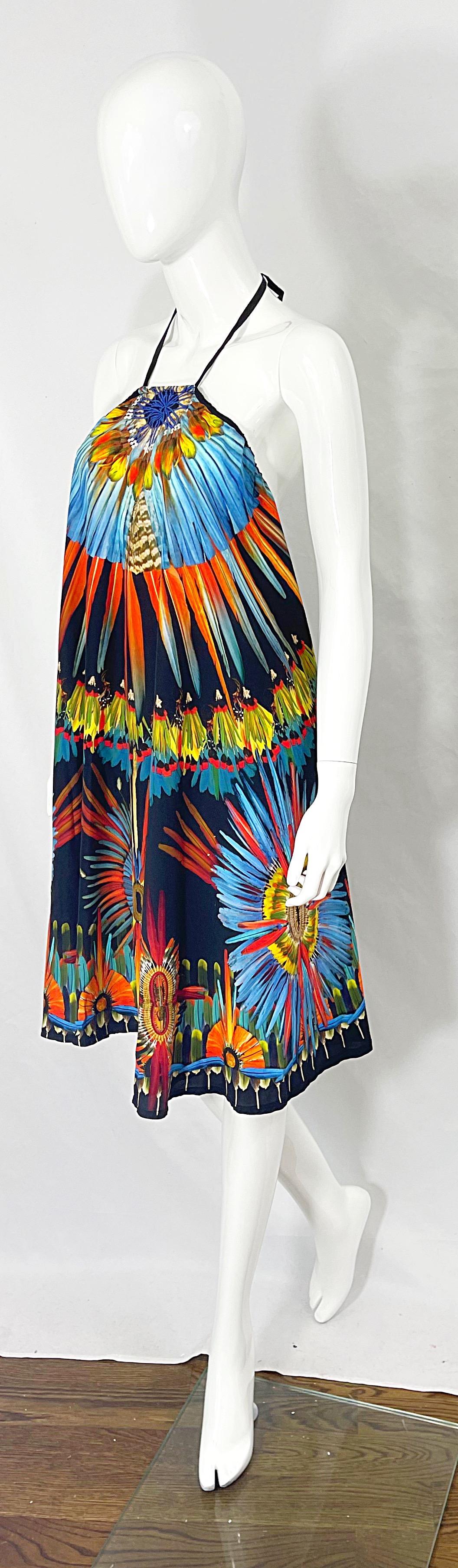 1990s Jean Paul Gaultier Novelty Feather Print Trompe L’oeil 90s Halter Dress For Sale 5