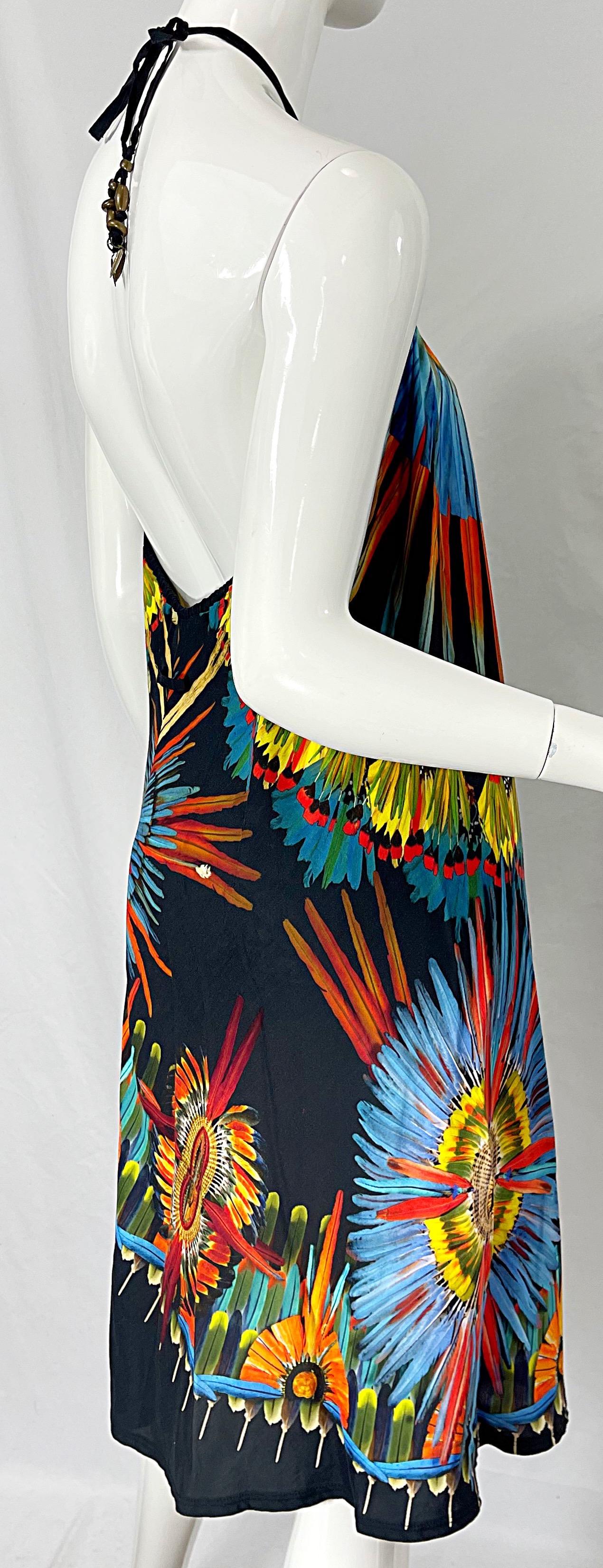 1990s Jean Paul Gaultier Novelty Feather Print Trompe L’oeil 90s Halter Dress For Sale 6