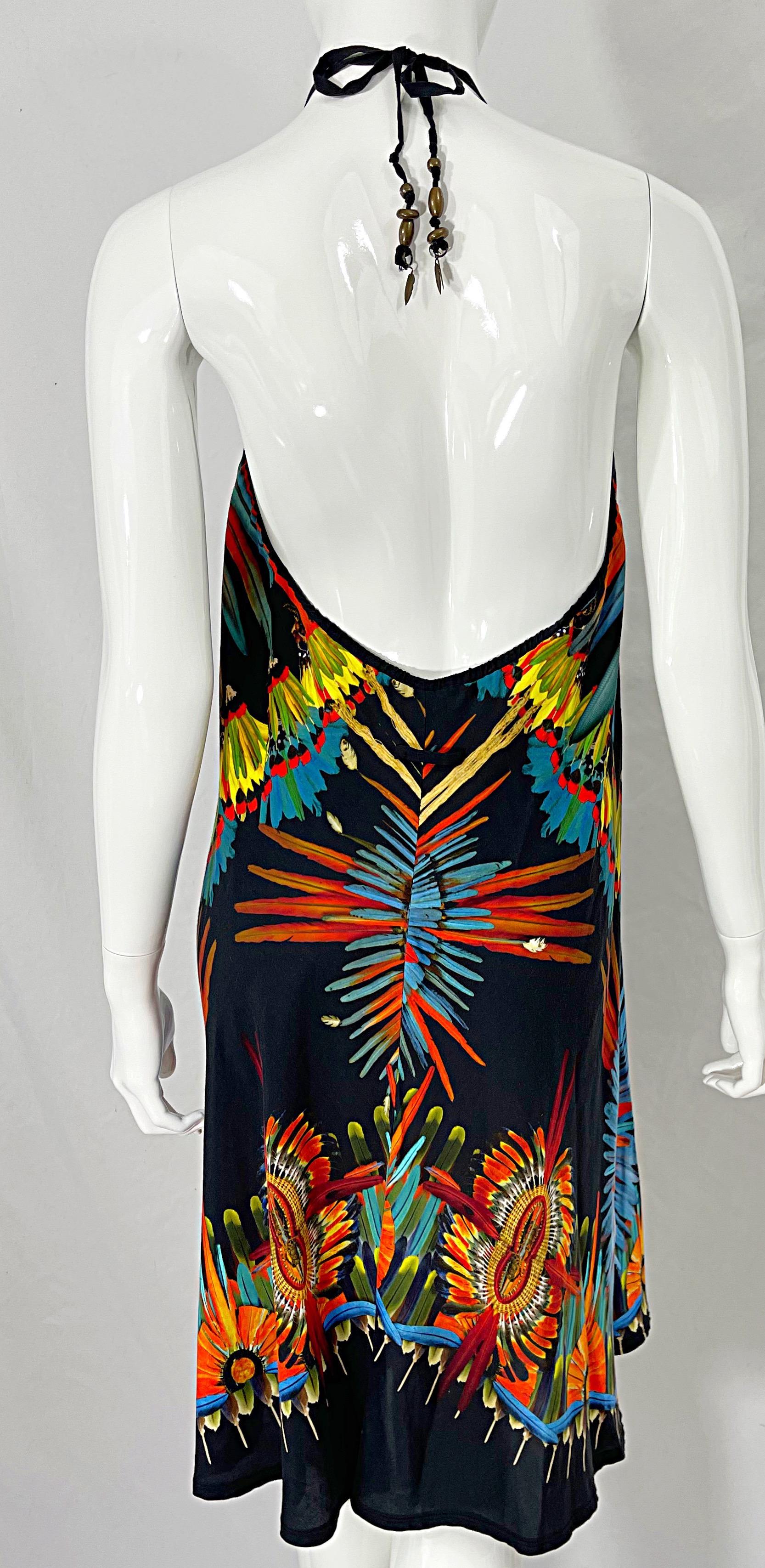 1990s Jean Paul Gaultier Novelty Feather Print Trompe L’oeil 90s Halter Dress For Sale 7