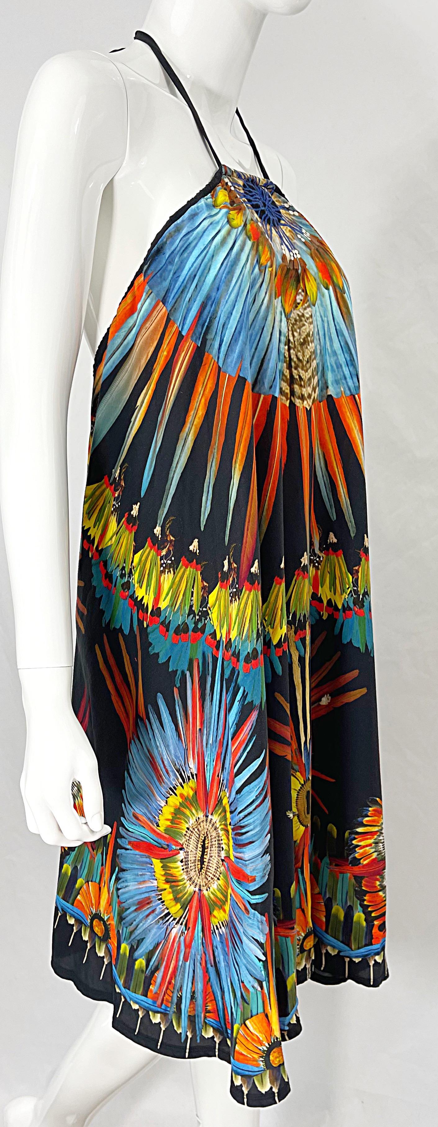 1990s Jean Paul Gaultier Novelty Feather Print Trompe L’oeil 90s Halter Dress For Sale 8