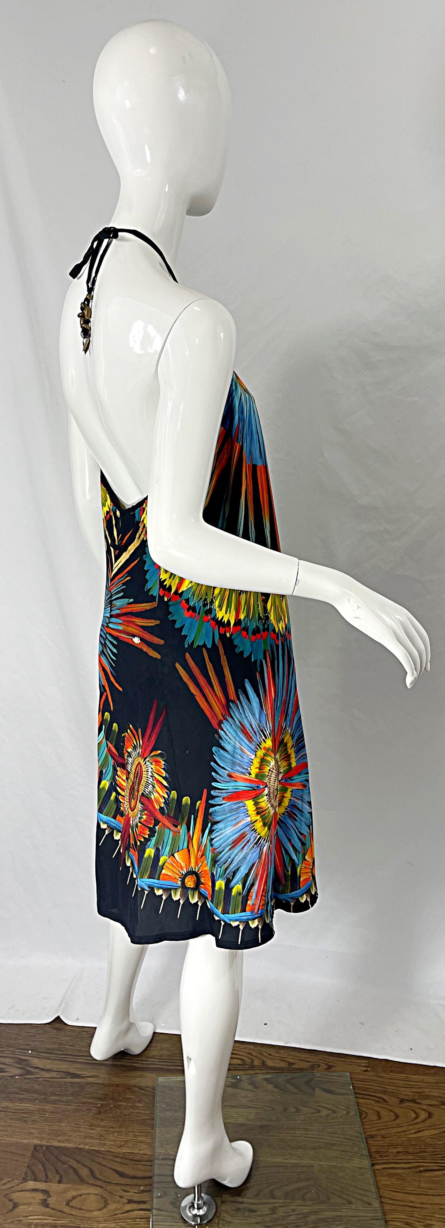 1990s Jean Paul Gaultier Novelty Feather Print Trompe L’oeil 90s Halter Dress In Excellent Condition For Sale In San Diego, CA