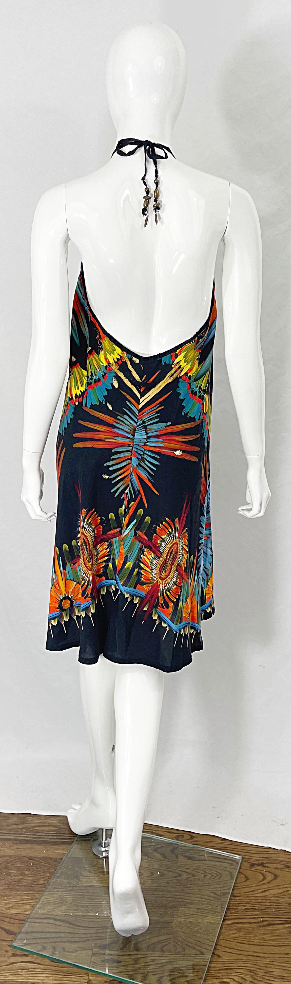 1990s Jean Paul Gaultier Novelty Feather Print Trompe L’oeil 90s Halter Dress For Sale 3
