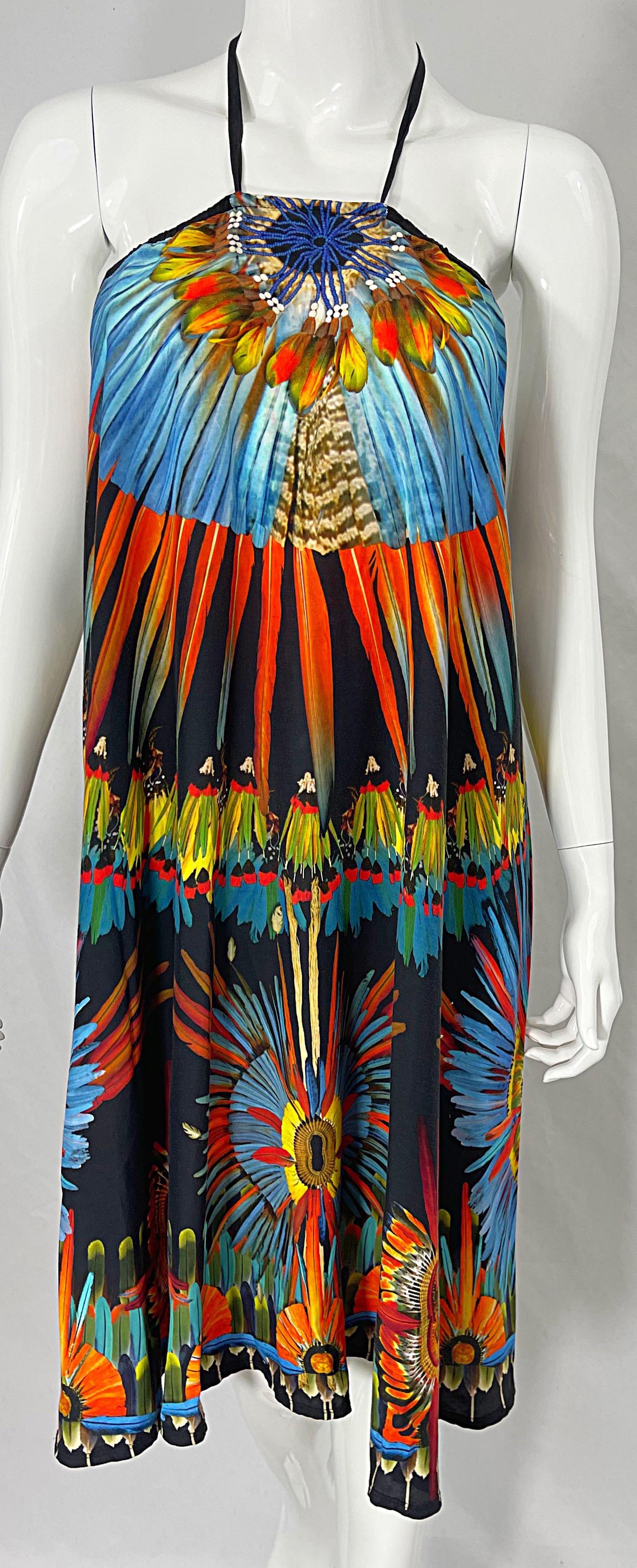1990s Jean Paul Gaultier Novelty Feather Print Trompe L’oeil 90s Halter Dress For Sale 4