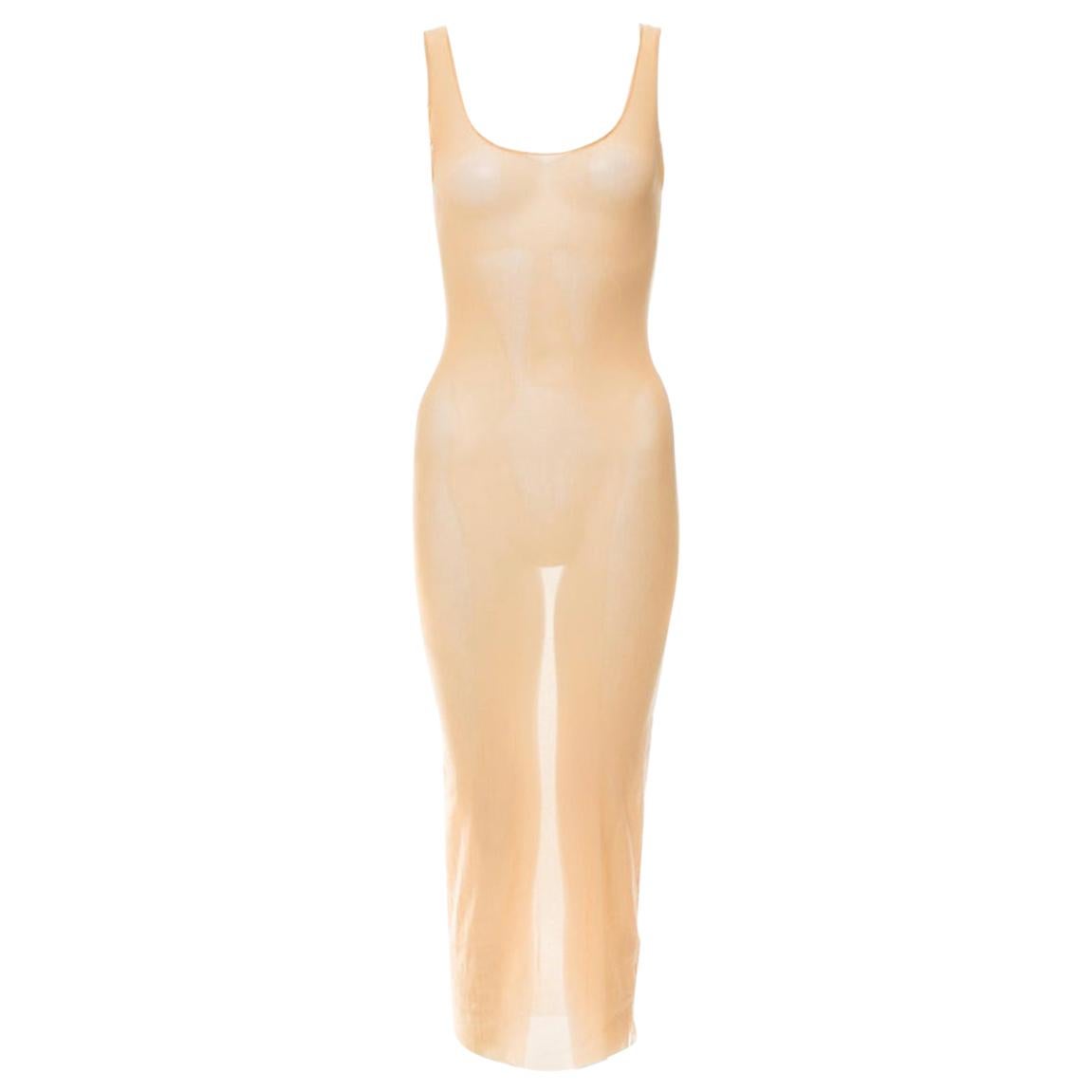 1990s Jean Paul Gaultier Nude Mesh Sheer Tank Dress