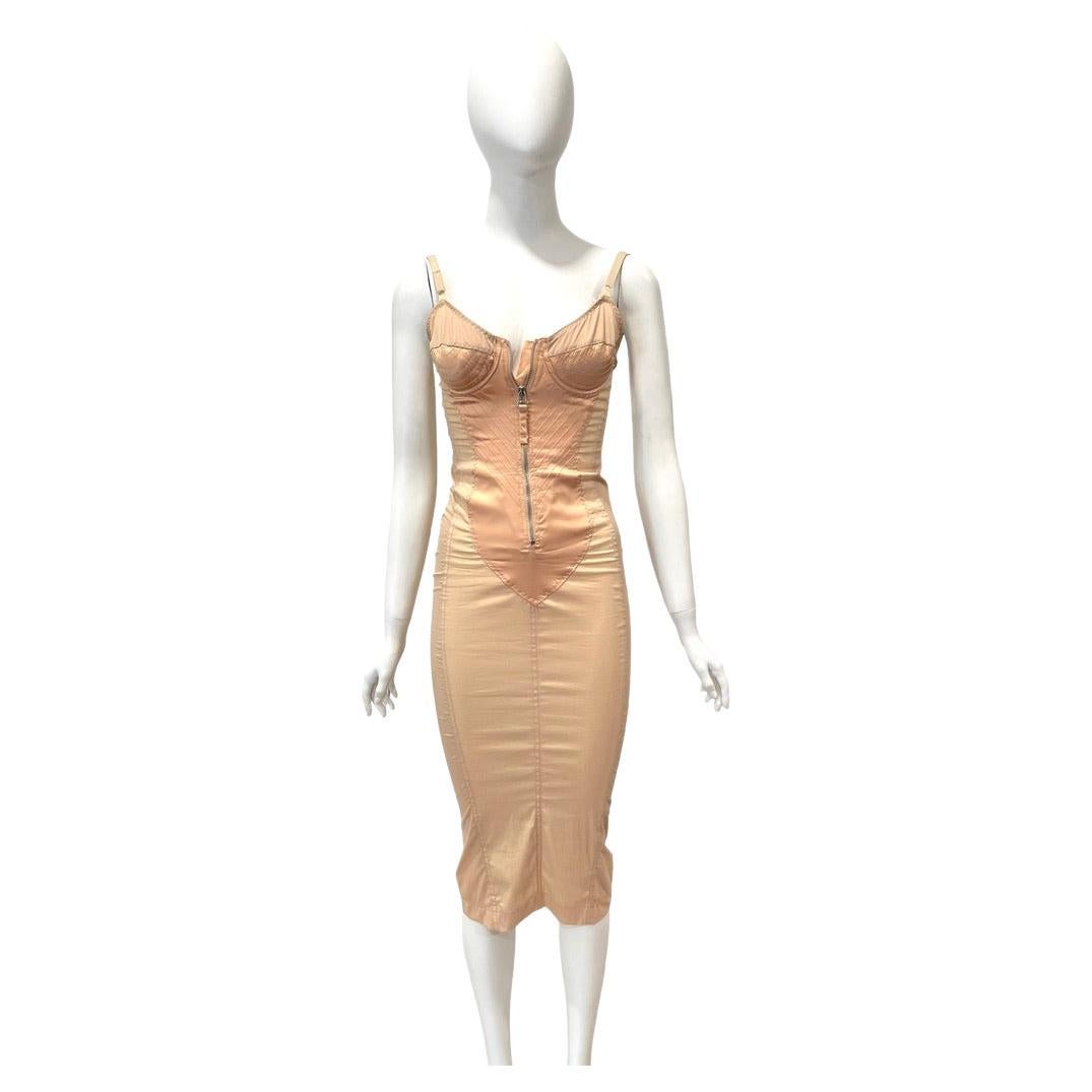 1990s Jean Paul Gaultier Nude Stretch Slip dress