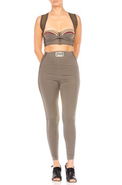 1990S JEAN PAUL GAULTIER Olive Green Cotton Blend Jersey Sporty Bra Top & Pants