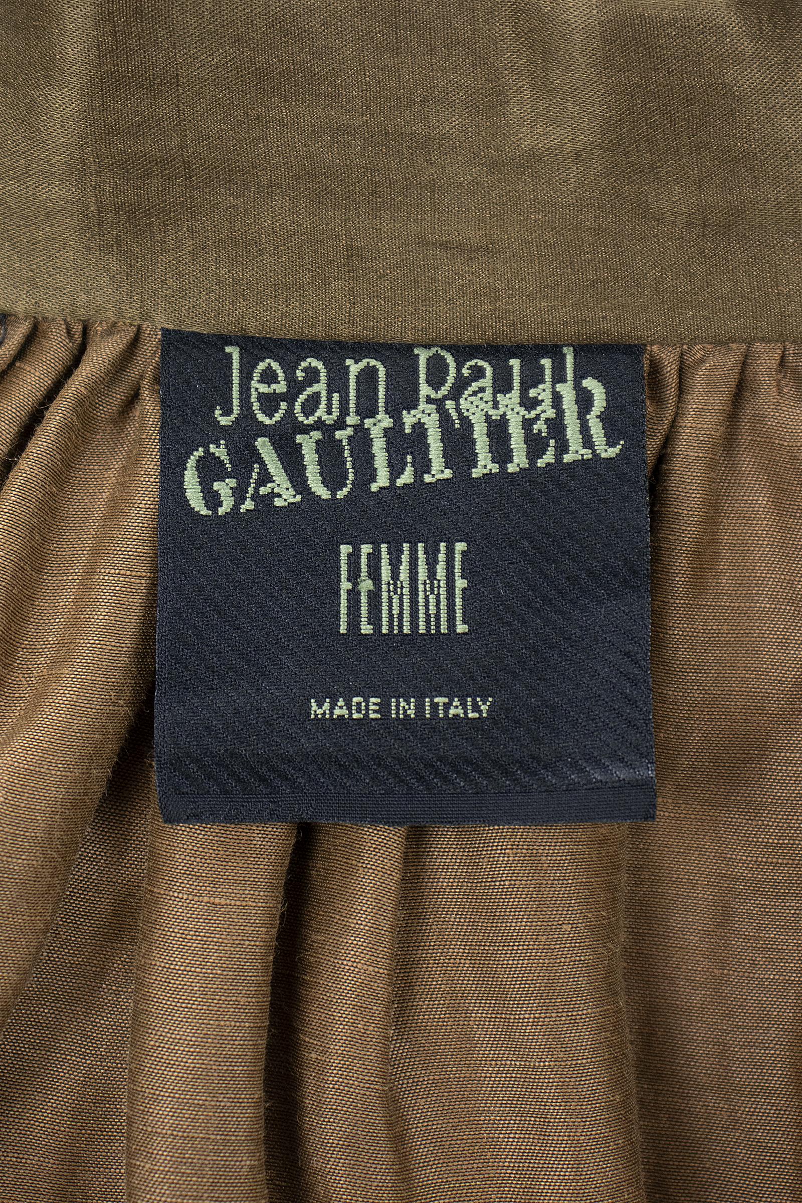 Brown 1990s Jean Paul Gaultier Olive Silk Crop Bomber Jacket