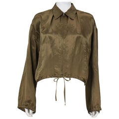1990s Jean Paul Gaultier Olive Silk Crop Bomber Jacket