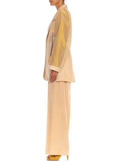 1990S JEAN PAUL GAULTIER Peach & Cream Wool Taffeta Patchwork Suit