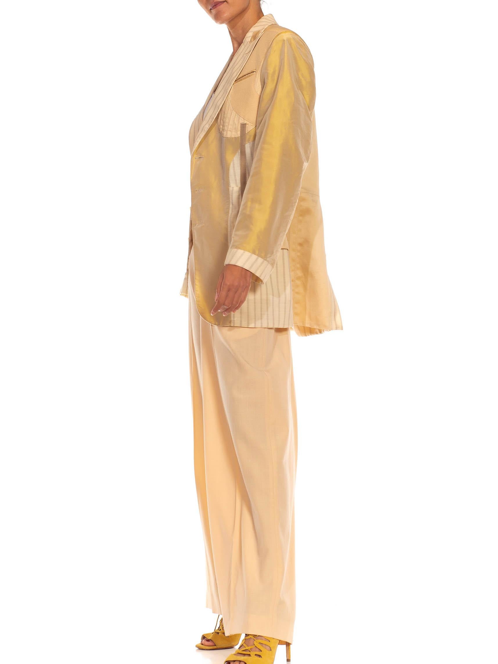 1990S JEAN PAUL GAULTIER Peach & Cream Wool Taffeta Patchwork Suit For Sale 1