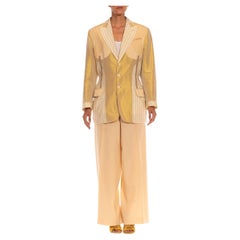 1990S JEAN PAUL GAULTIER Peach & Cream Wool Taffeta Patchwork Suit