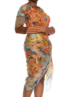 1990S JEAN PAUL GAULTIER Poly Blend Mesh Multicultural Patchwork Shirt & Silk Wr