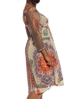 1990S JEAN PAUL GAULTIER Poly/Lycra Mesh Iconic Money Print Backless Dress With