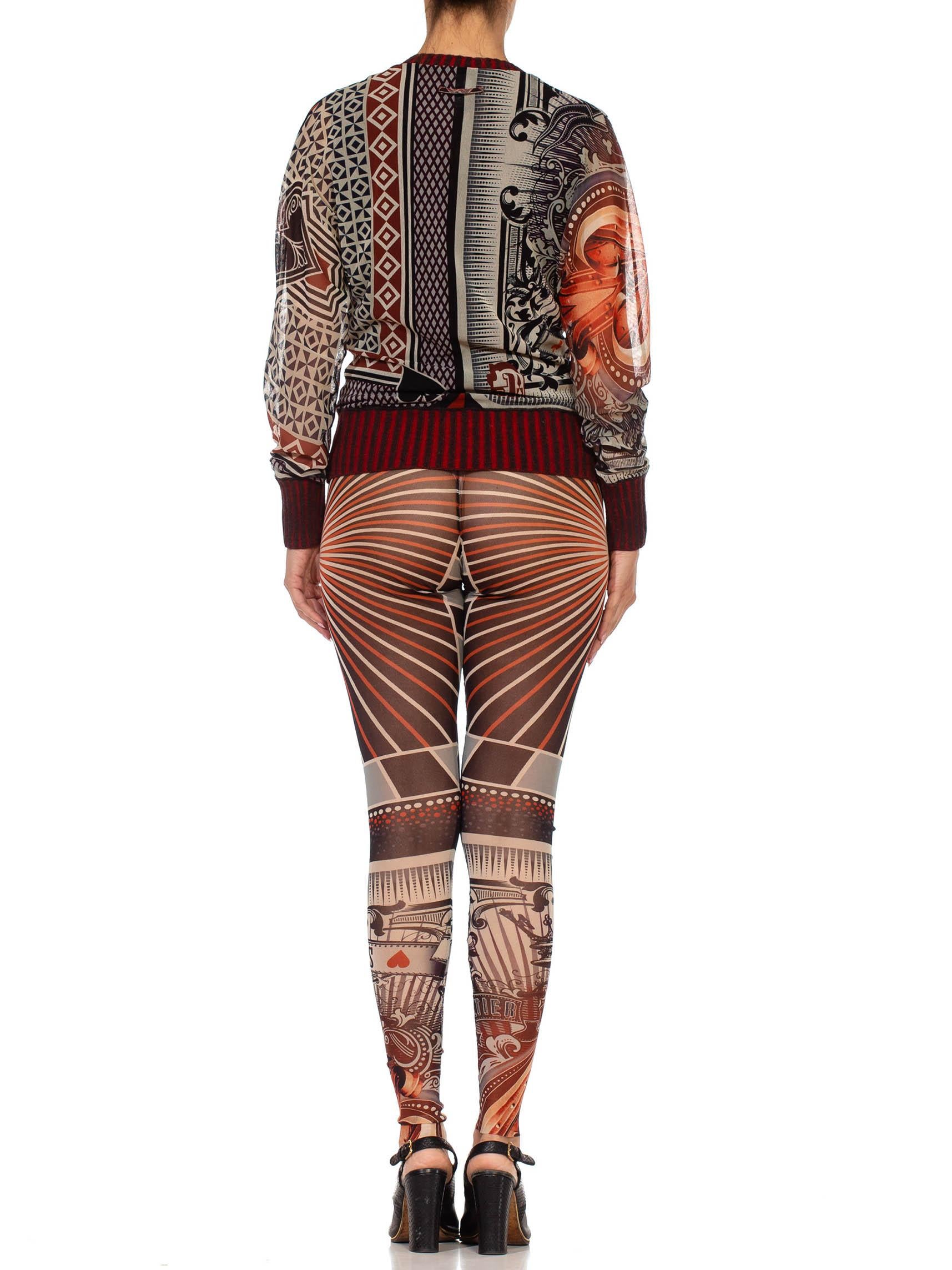 Brown 1990S JEAN PAUL GAULTIER Poly/Nylon Mesh Vegas Queen Of Hearts Geometric Top &  For Sale