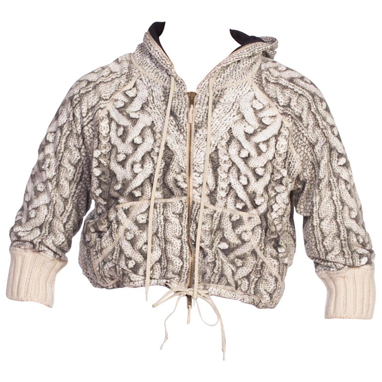 1990S JEAN PAUL GAULTIER Faux Knit Print Cropped Hoodie Sweater at 1stDibs