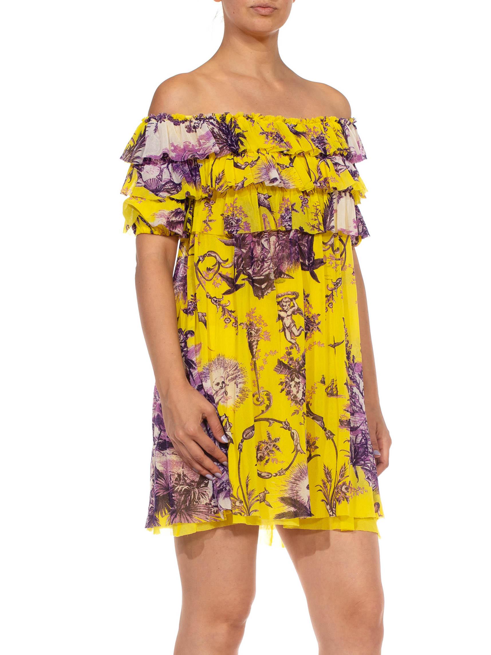 1990S JEAN PAUL GAULTIER Purple & Yellow Mesh Flirty Summer Toile Floral Dress 3