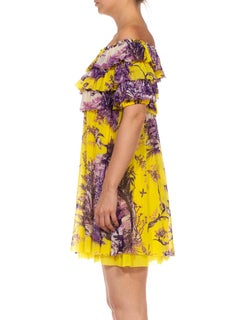1990S JEAN PAUL GAULTIER Purple & Yellow Mesh Flirty Summer Toile Floral Dress
