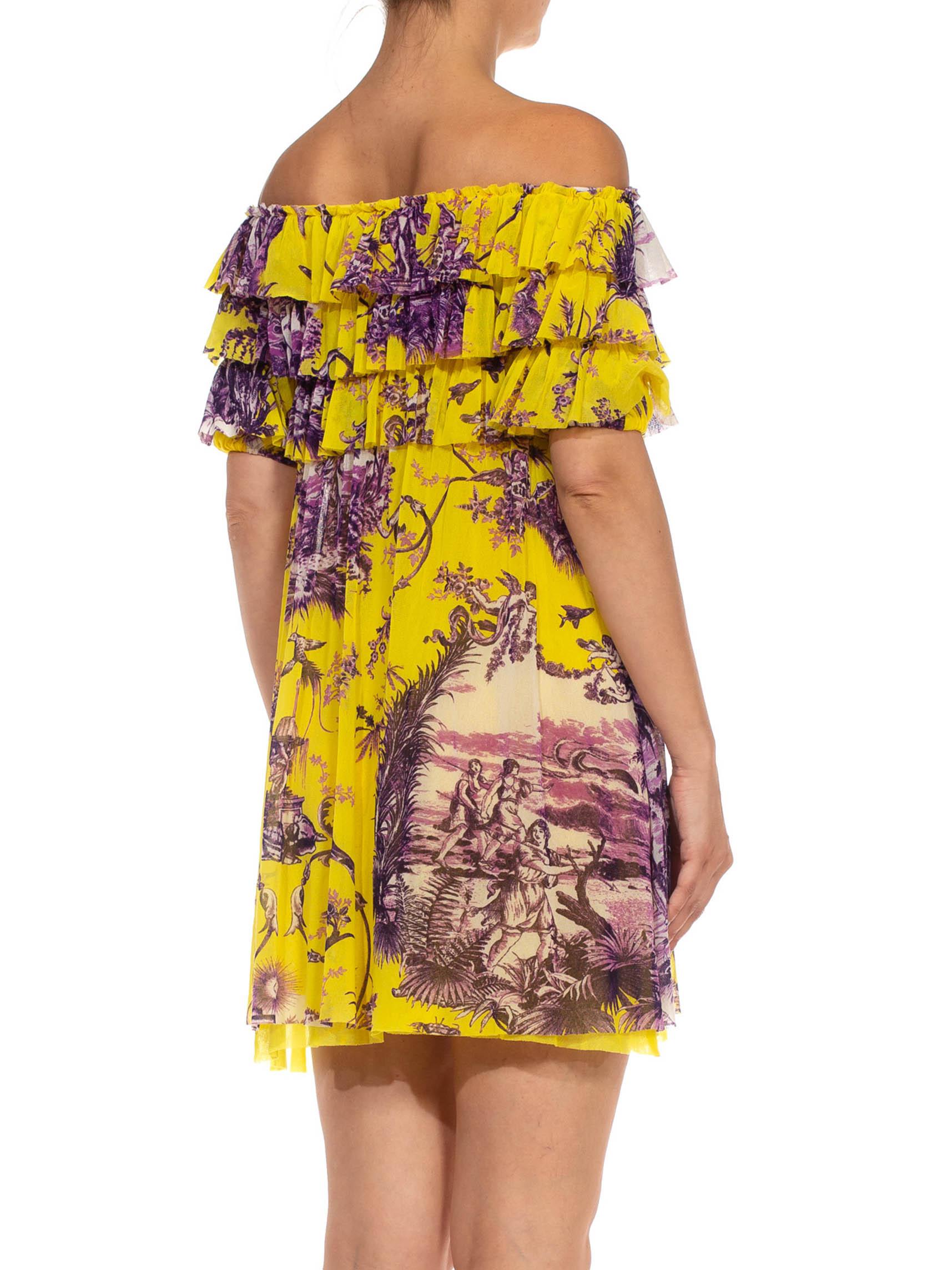 1990S JEAN PAUL GAULTIER Purple & Yellow Mesh Flirty Summer Toile Floral Dress In Excellent Condition In New York, NY