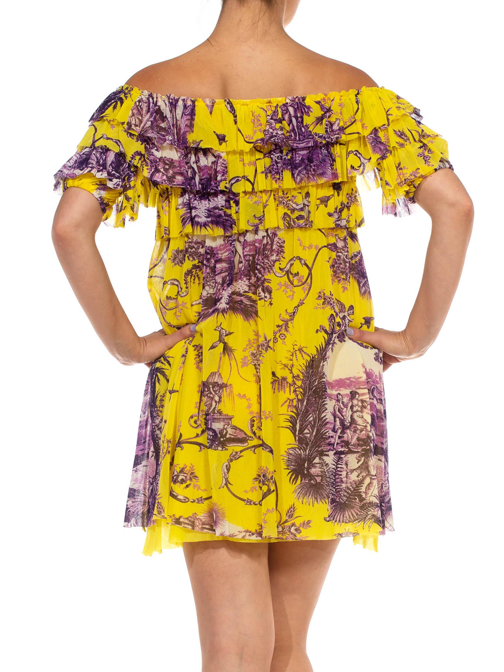 1990S JEAN PAUL GAULTIER Purple & Yellow Mesh Flirty Summer Toile Floral Dress 1