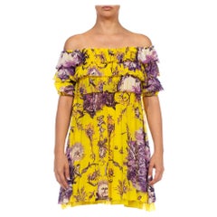 1990S JEAN PAUL GAULTIER Purple & Yellow Mesh Flirty Summer Toile Floral Dress