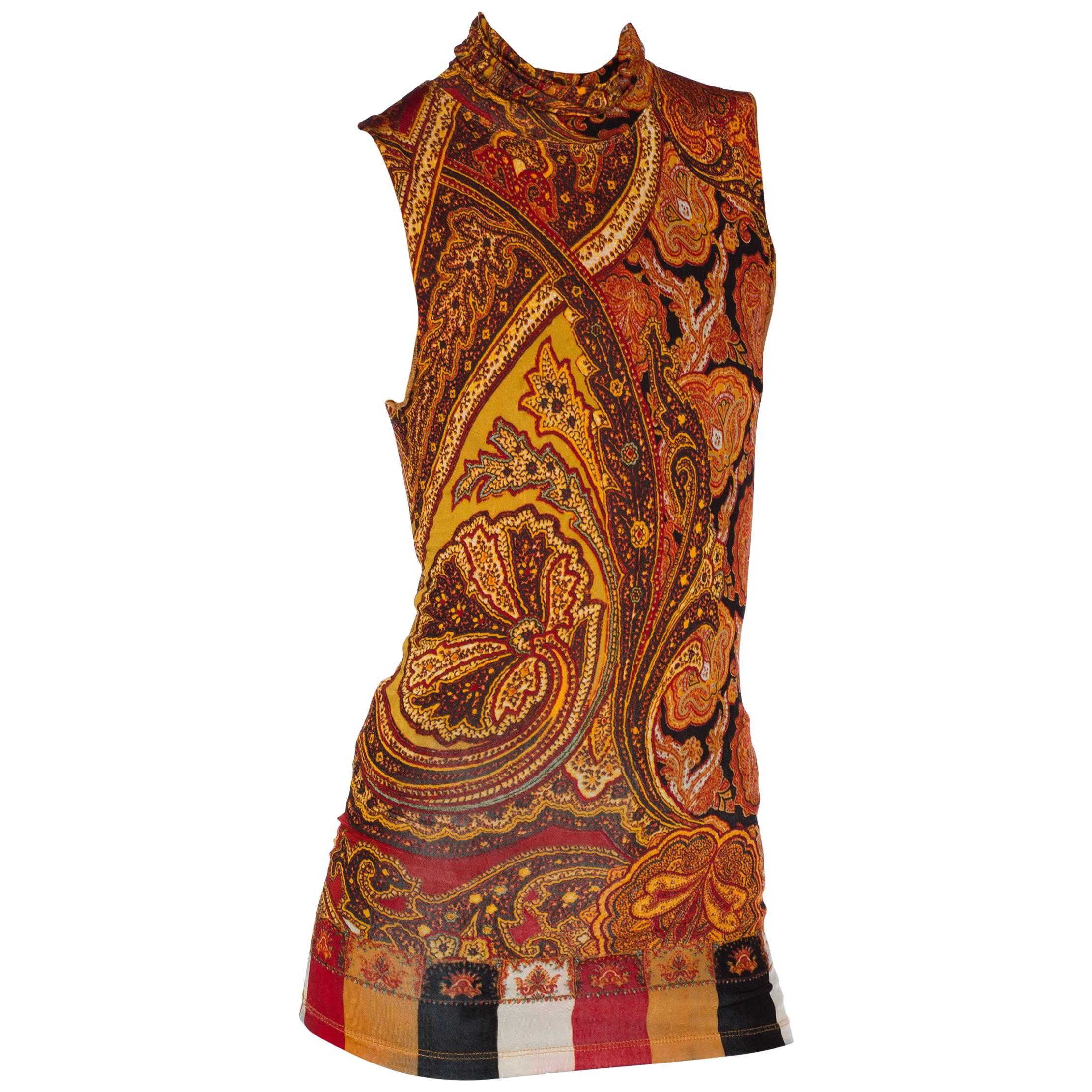 1990S JEAN PAUL GAULTIER Rayon Blend Jersey Sleeveless Paisley Turtleneck Top