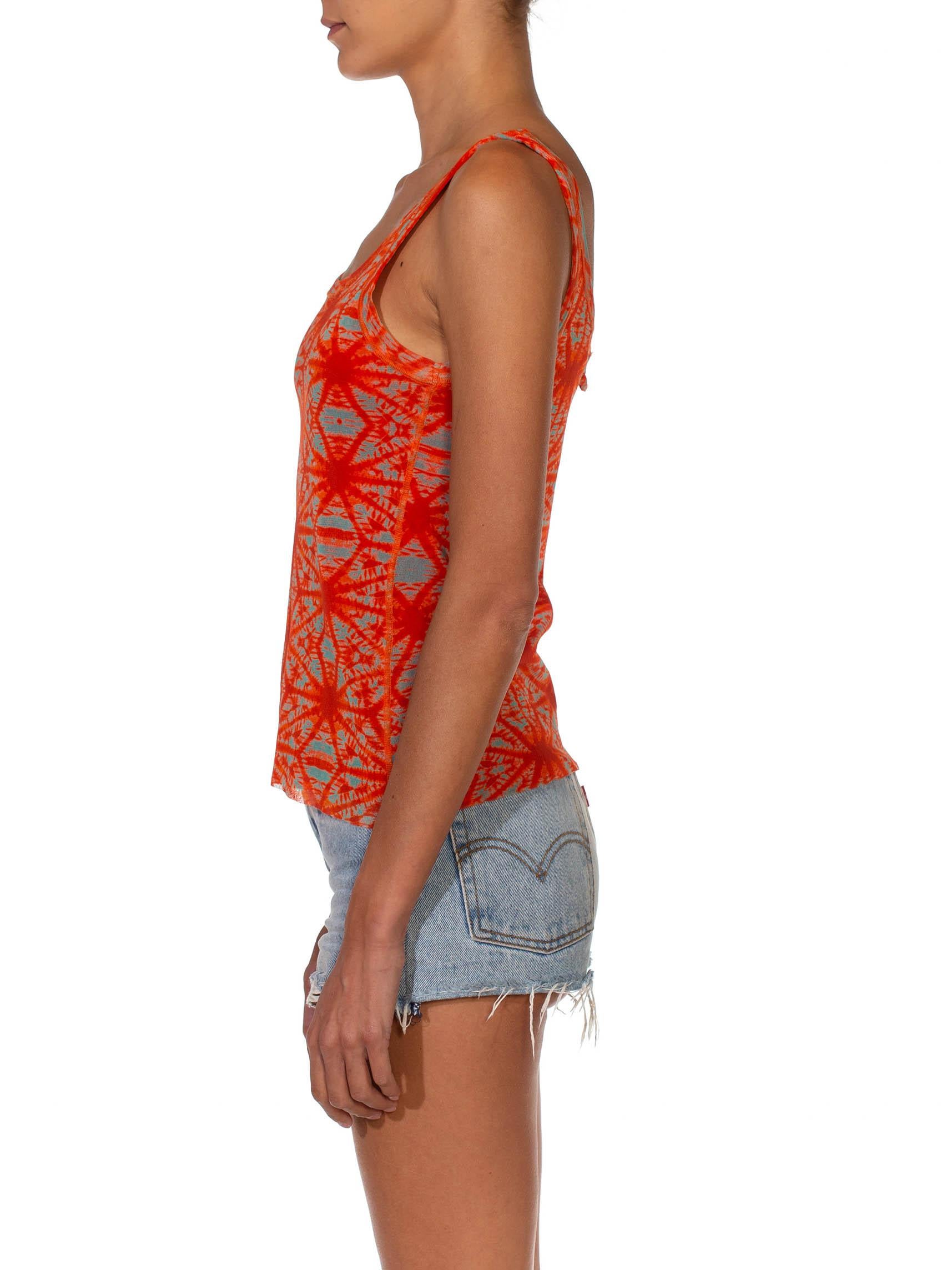 1990S Jean Paul Gaultier Red & Teal Mesh Tie-Dye Tank Top In Excellent Condition In New York, NY