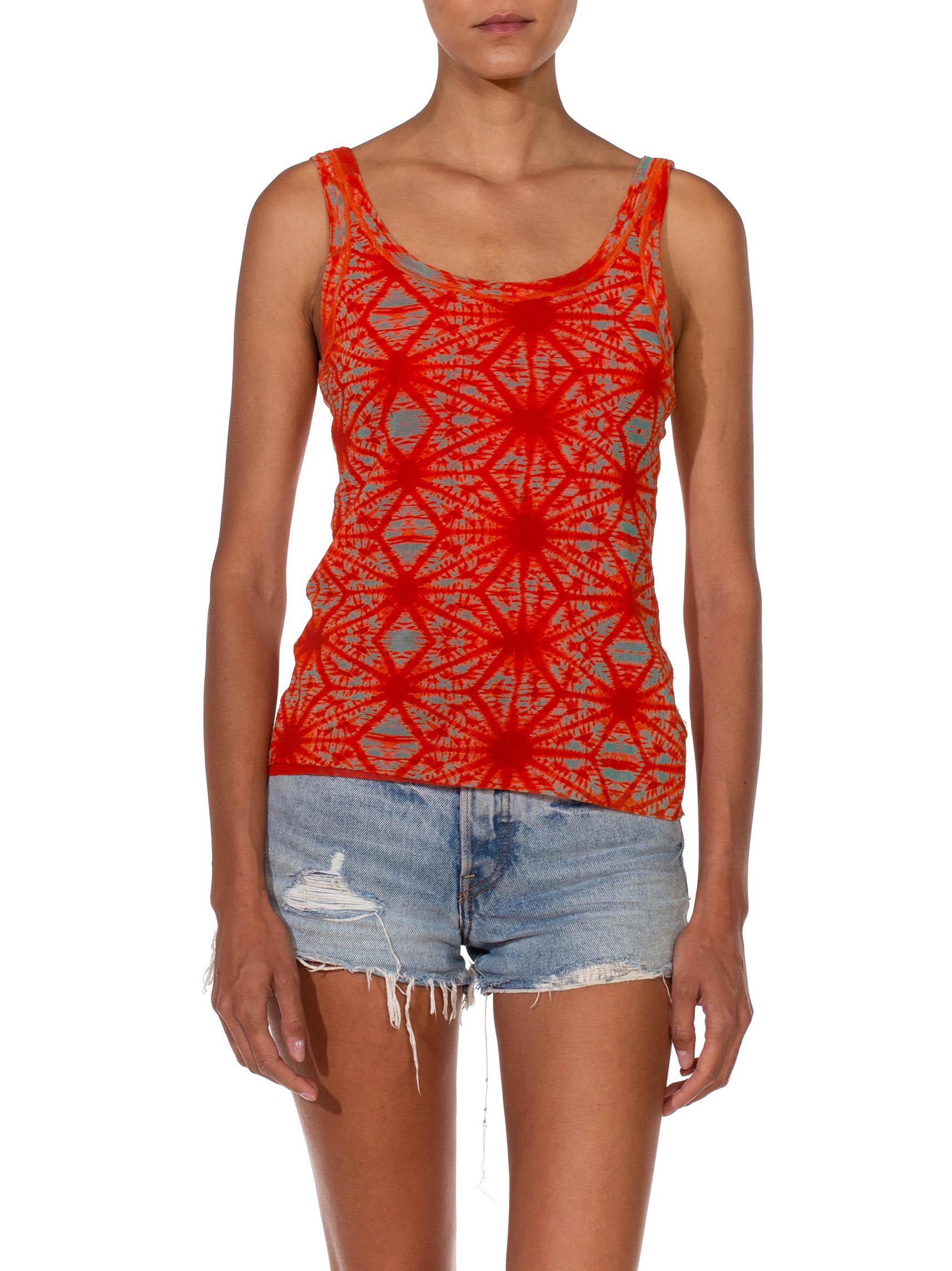 1990S Jean Paul Gaultier Red & Teal Mesh Tie-Dye Tank Top 2