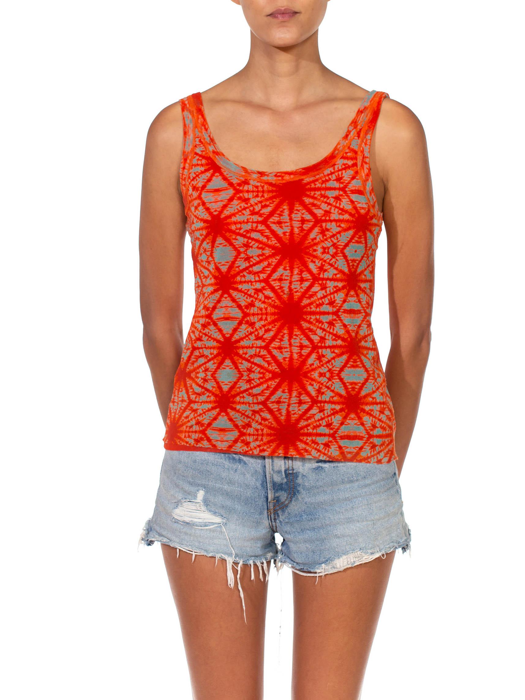 1990S Jean Paul Gaultier Red & Teal Mesh Tie-Dye Tank Top 5
