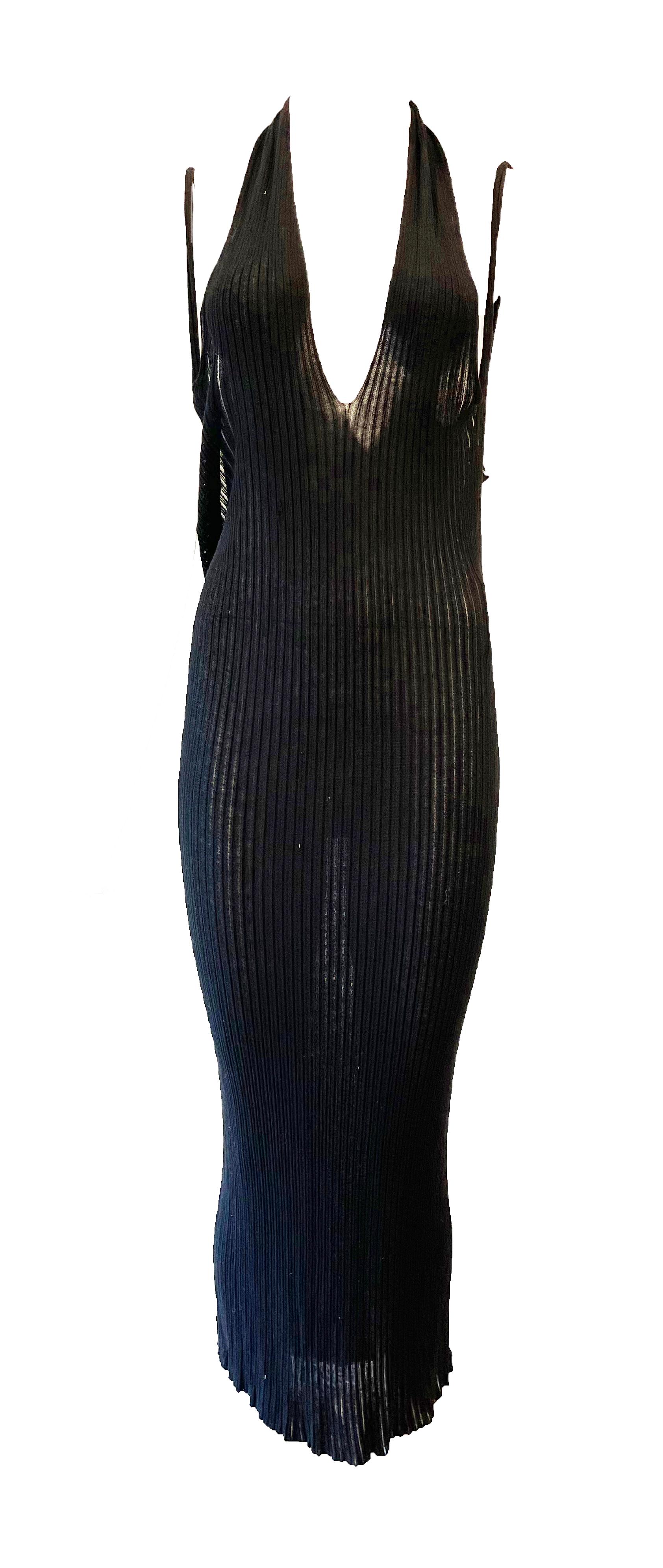 1990s JEAN PAUL GAULTIER ribbed semi sheer halter dress In Excellent Condition In Austin, TX