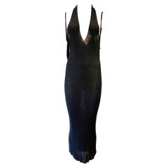 1990s JEAN PAUL GAULTIER ribbed semi sheer halter dress