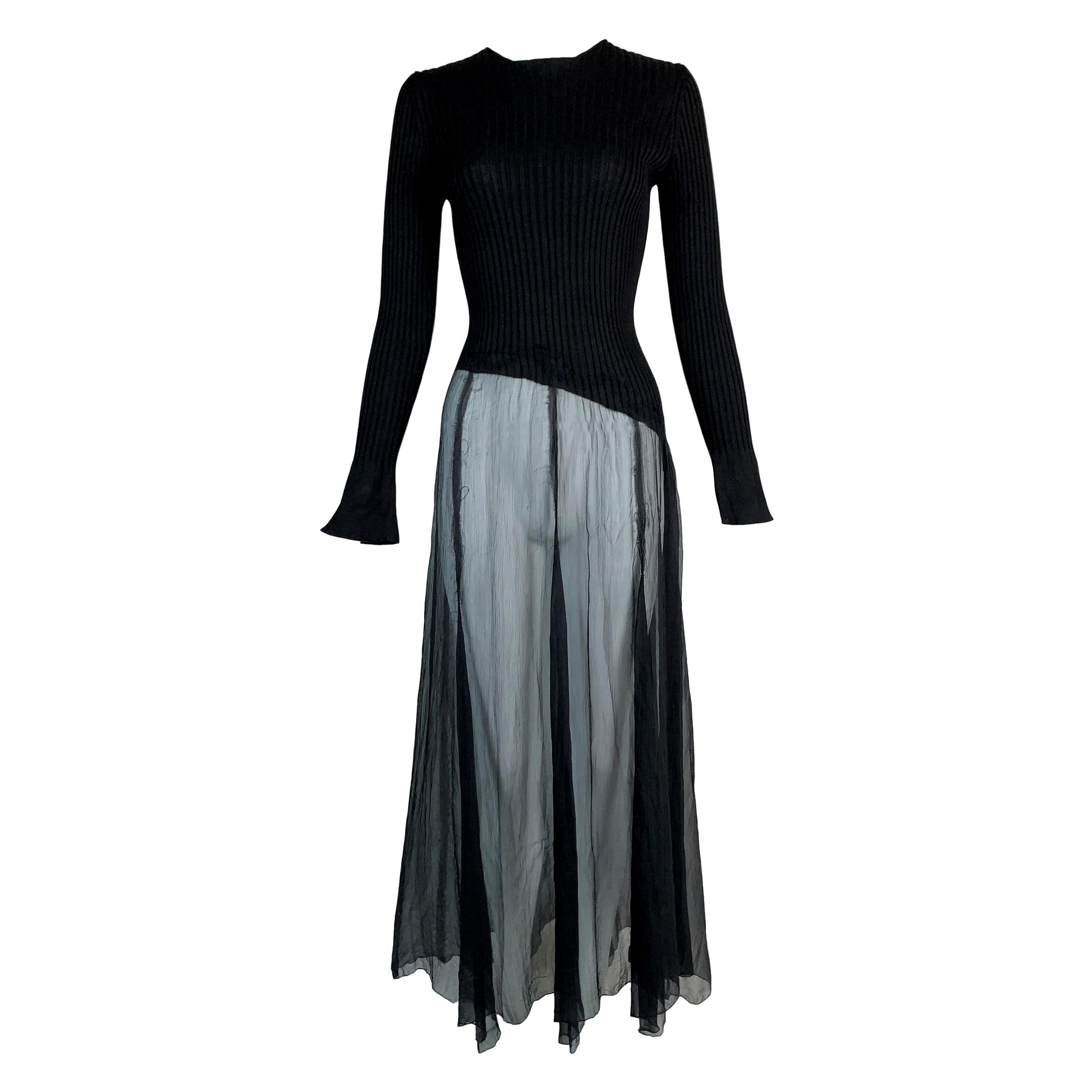 1990's Jean Paul Gaultier Sheer Black Bottom L/S Dress