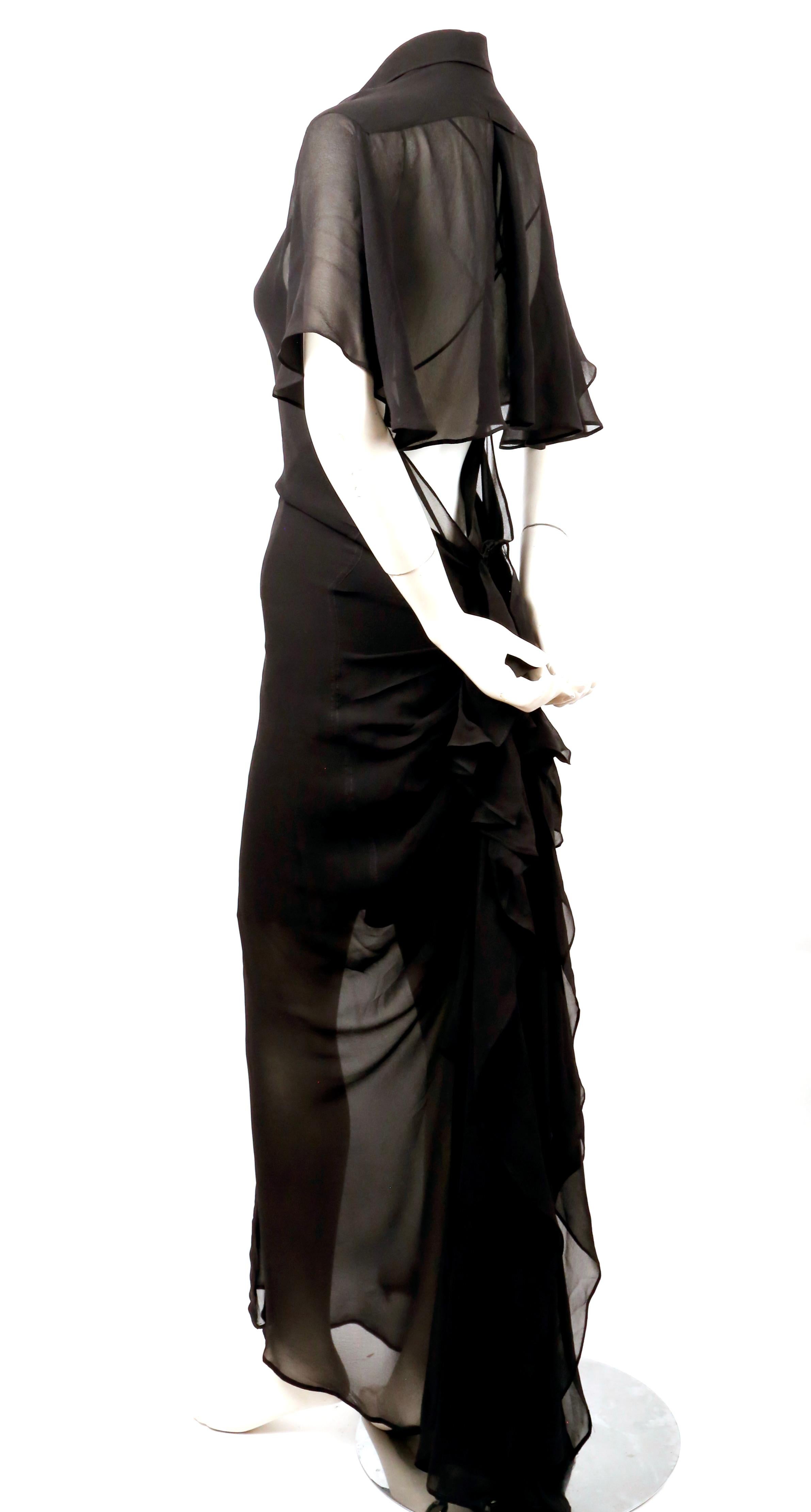 Women's 1990's JEAN PAUL GAULTIER sheer black dress with capelet and bustle back For Sale