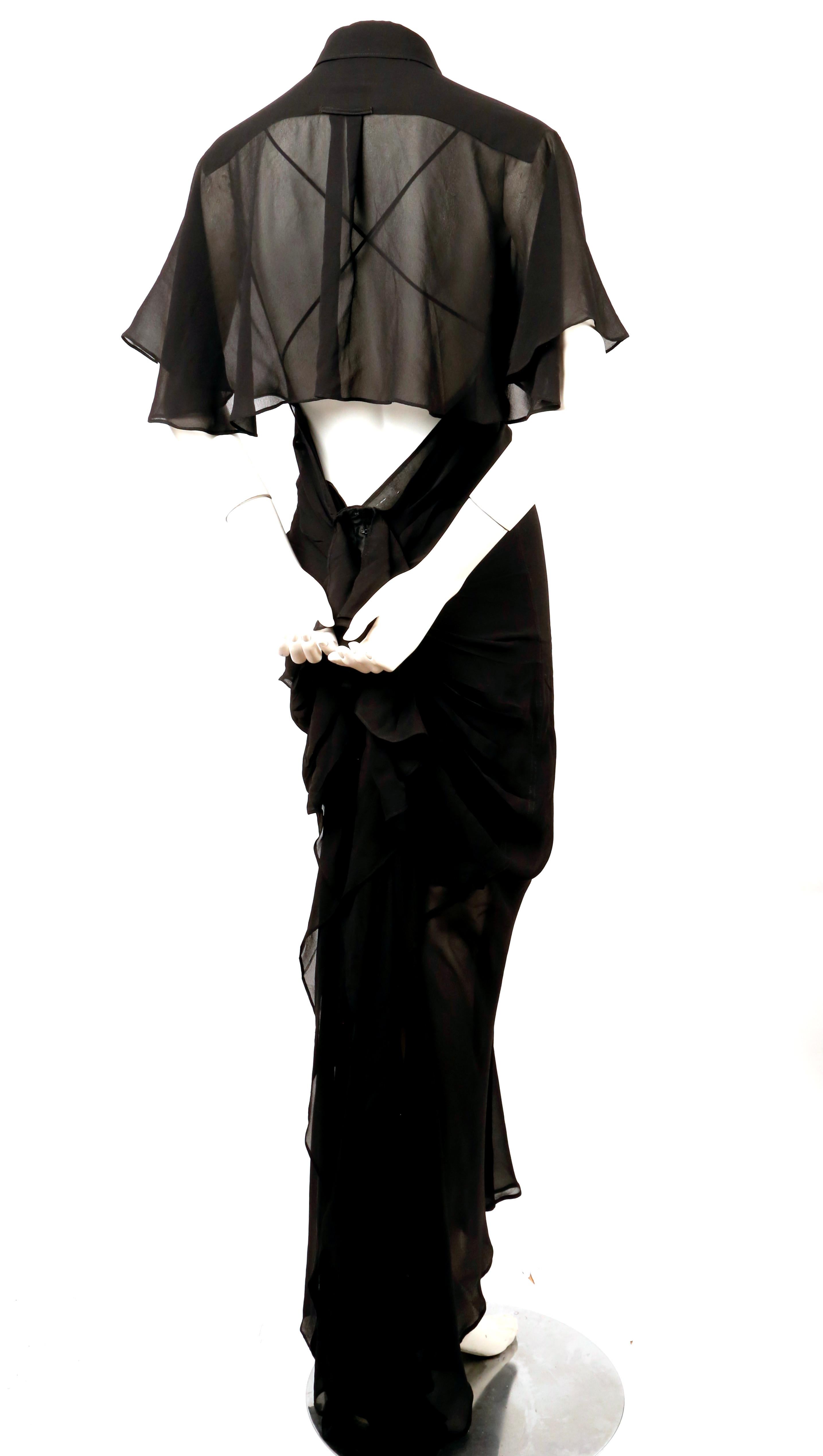 1990's JEAN PAUL GAULTIER sheer black dress with capelet and bustle back For Sale 1