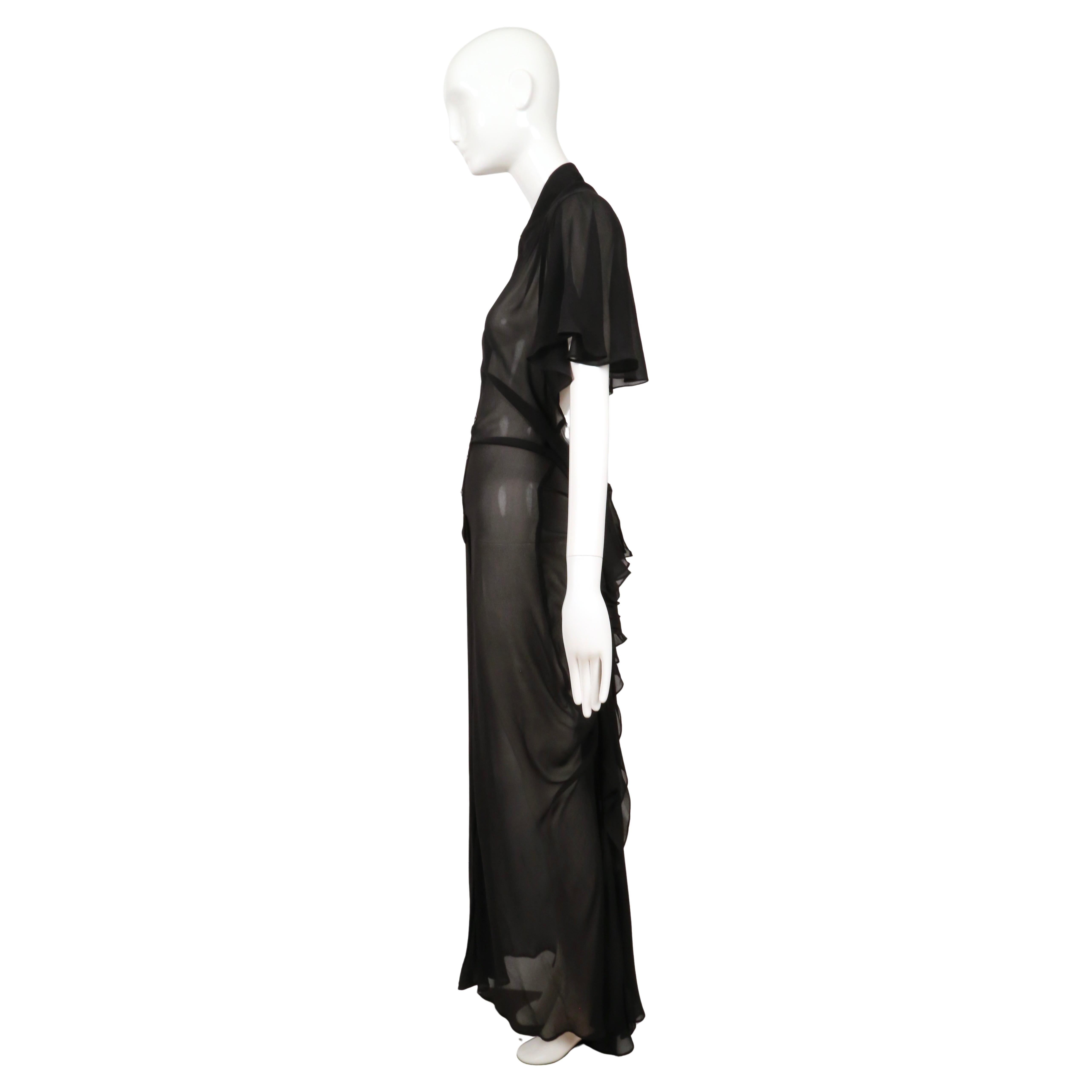 De las mujeres 1990 JEAN PAUL GAULTIER vestido negro transparente con capelina y espalda con polisón en venta