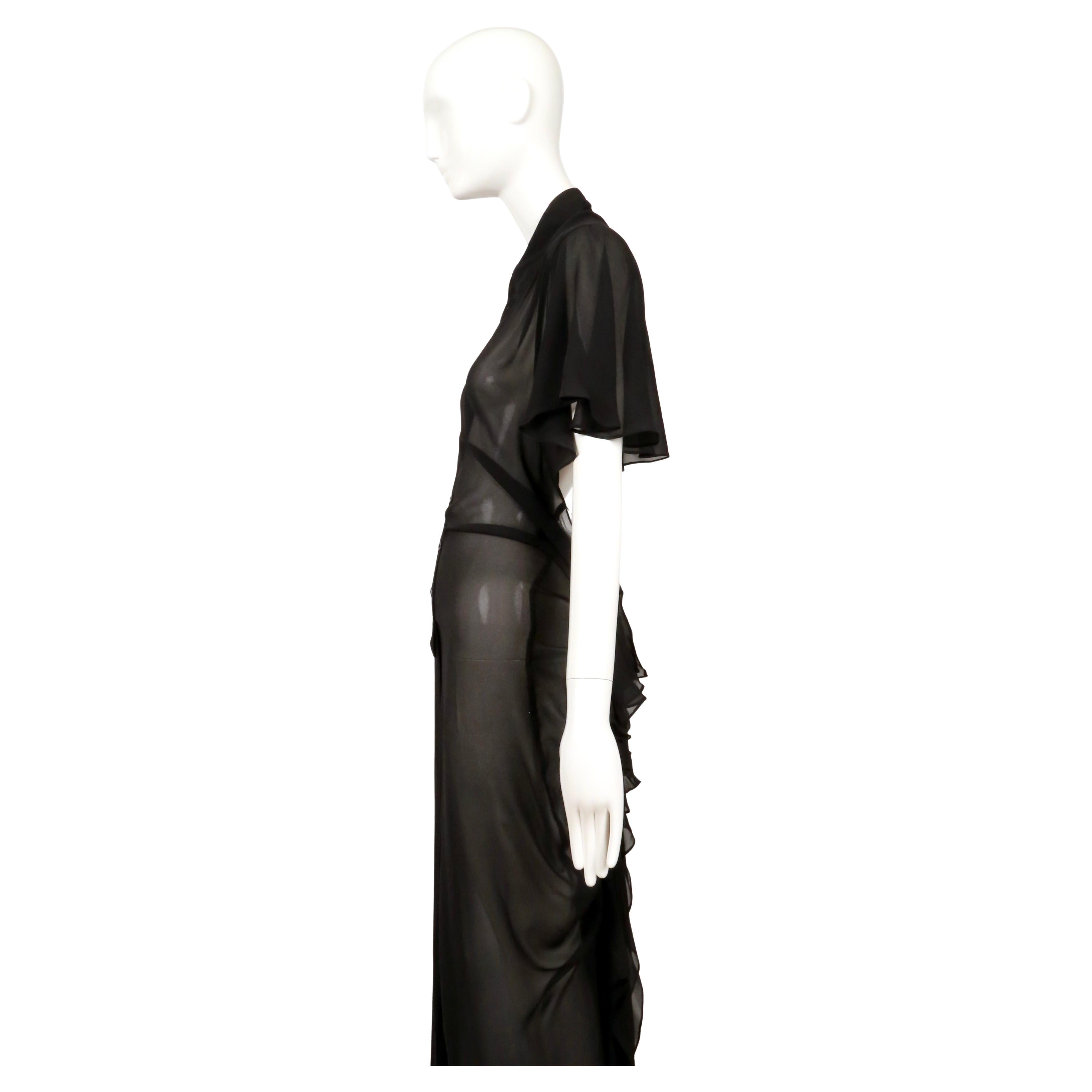 1990 JEAN PAUL GAULTIER vestido negro transparente con capelina y espalda con polisón en venta 1