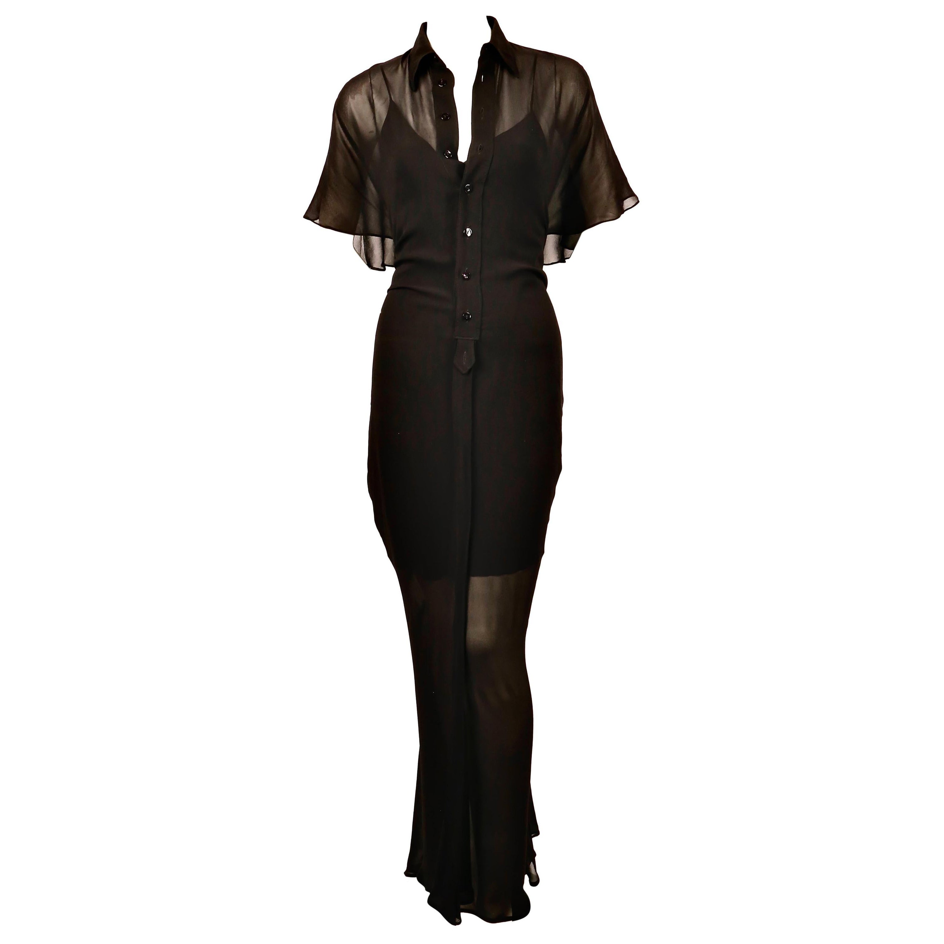 1990's JEAN PAUL GAULTIER sheer black dress with capelet and bustle back For Sale