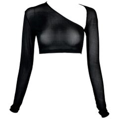 1990's Jean Paul Gaultier Sheer Black Plunging Asymmetrical Crop Top