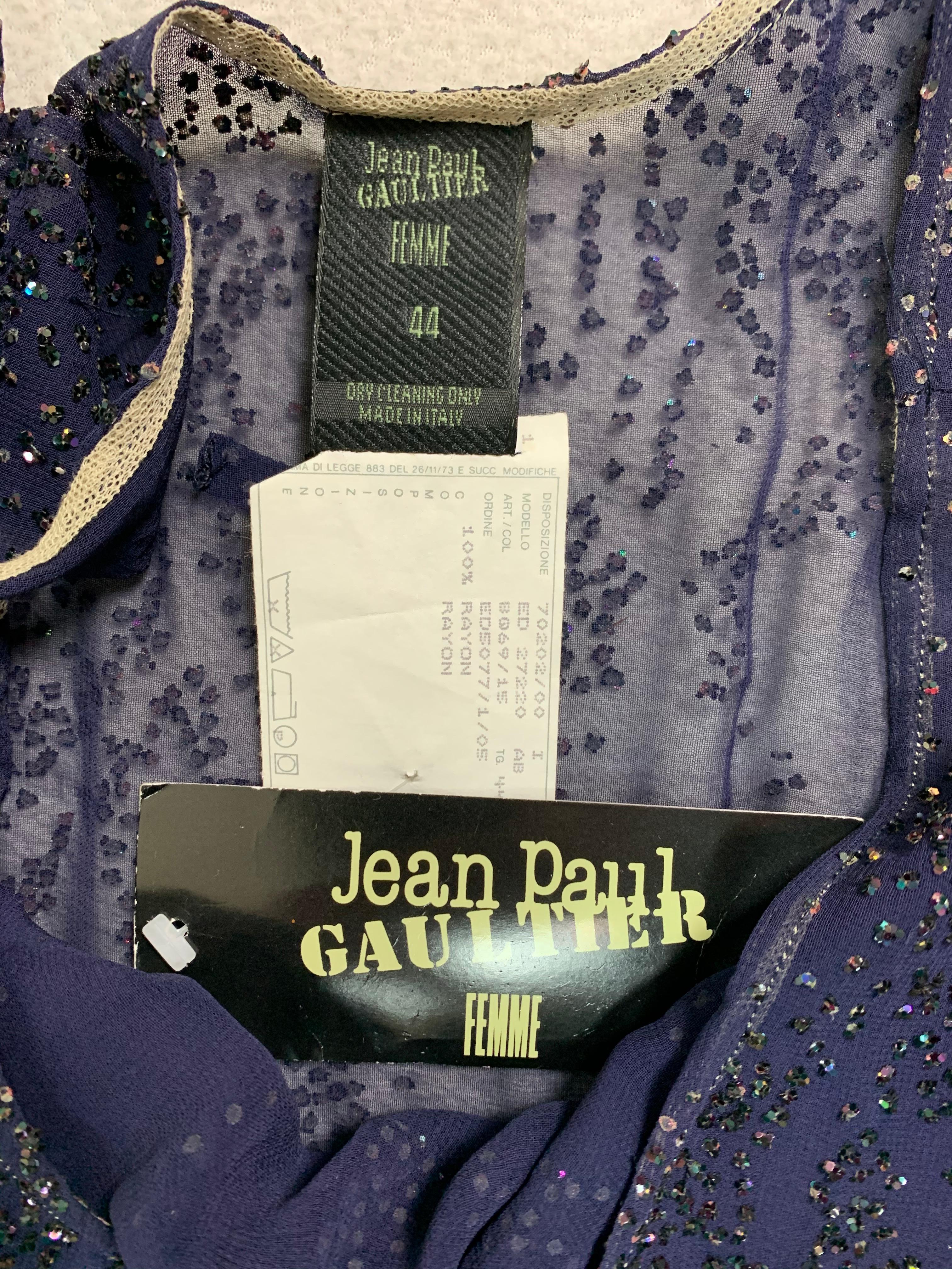 Black 1990's Jean Paul Gaultier Sheer Blue Flapper 20's Style Mini Logo Dress
