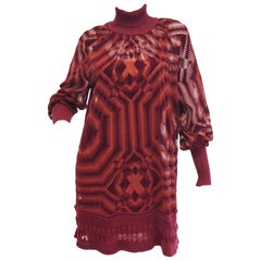 Vintage 1990s Jean Paul Gaultier Sheer Silk Devore Red Velvet & Knit Dress / Tunic