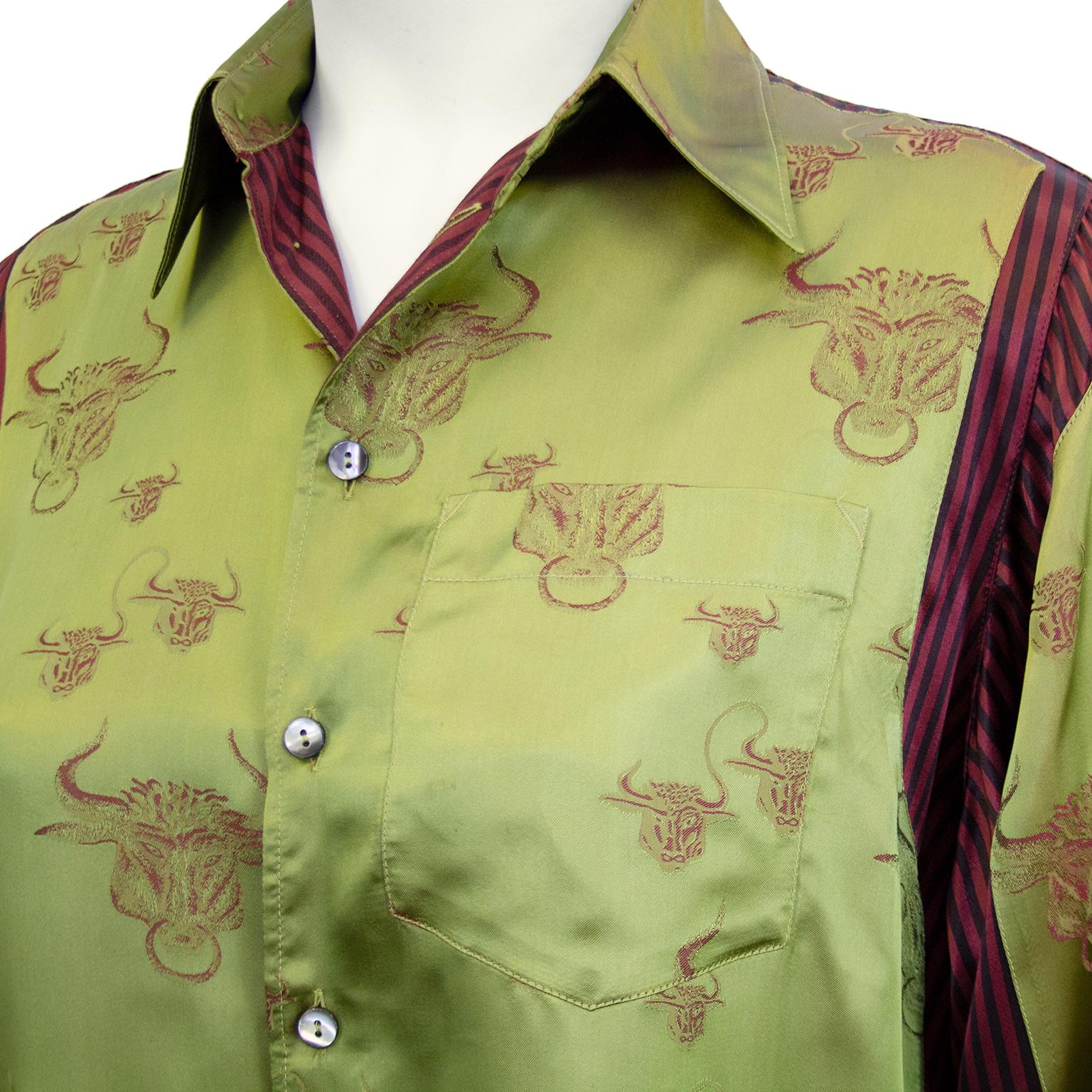 Women's or Men's 1990s Jean Paul Gaultier Silk Shirt w Bull Print