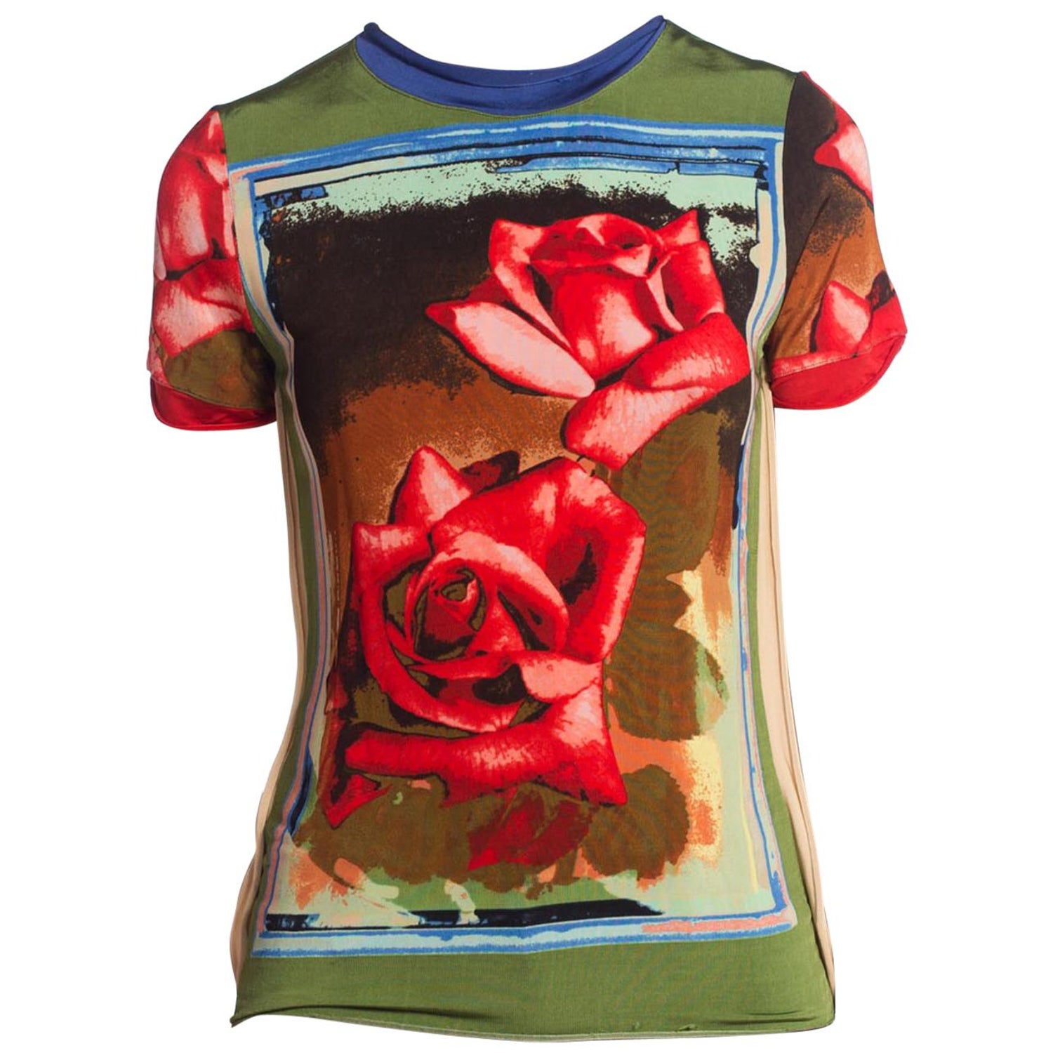 1990S Jean Paul Gaultier Slinky Rayon Blend Jersey Rose Print Top at 1stDibs