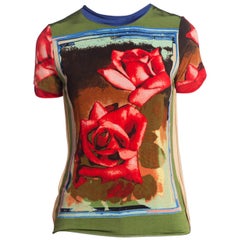 1990er Jahre Jean Paul Gaultier Slinky Rayon Blend Jersey Rose Print Top