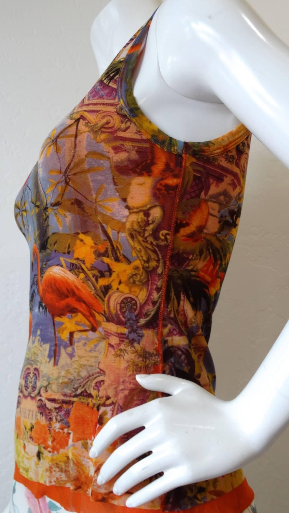 1990s Jean Paul Gaultier Soleil Flamingo Mesh Tank Top 2
