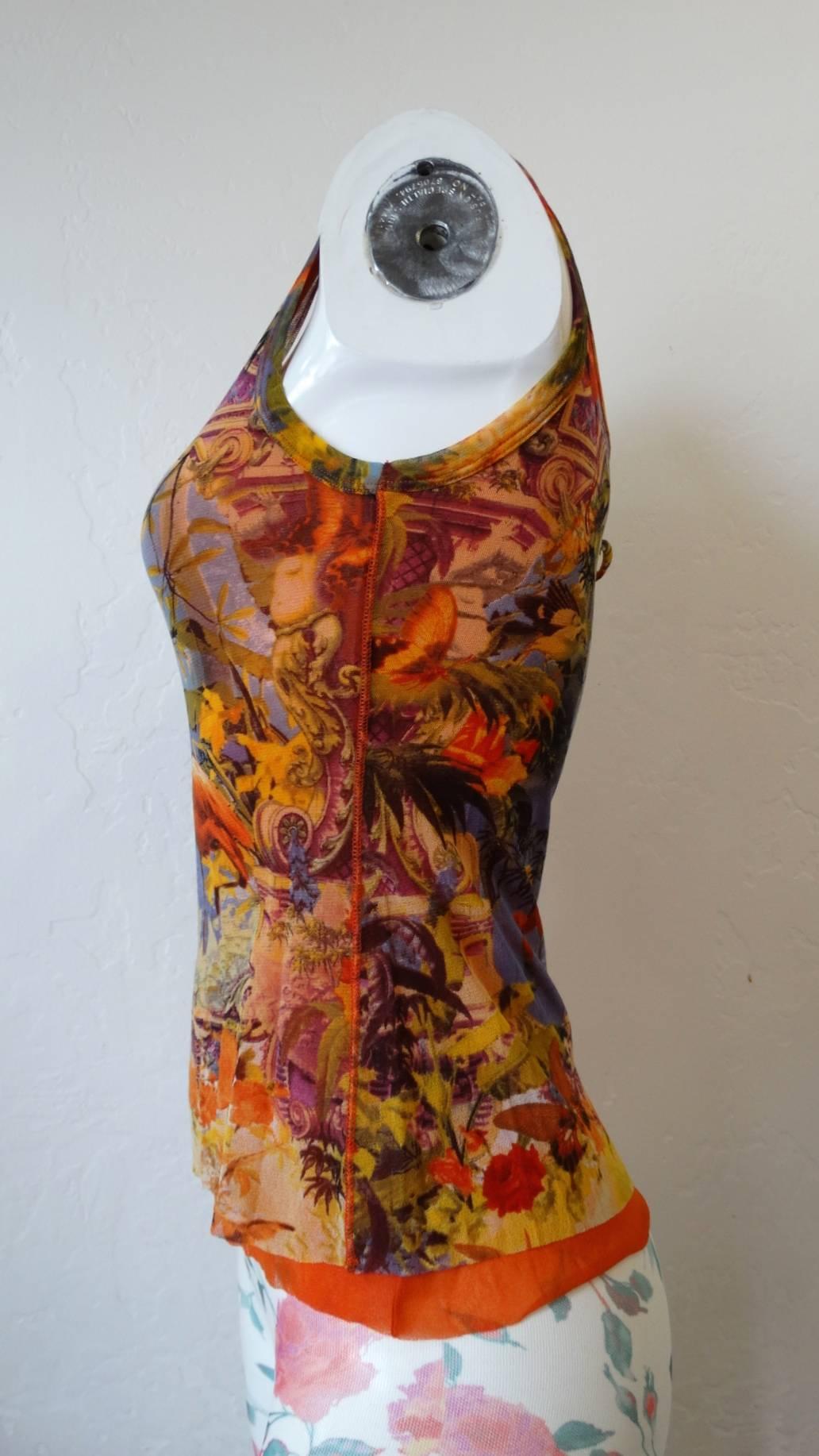 Brown 1990s Jean Paul Gaultier Soleil Flamingo Mesh Tank Top