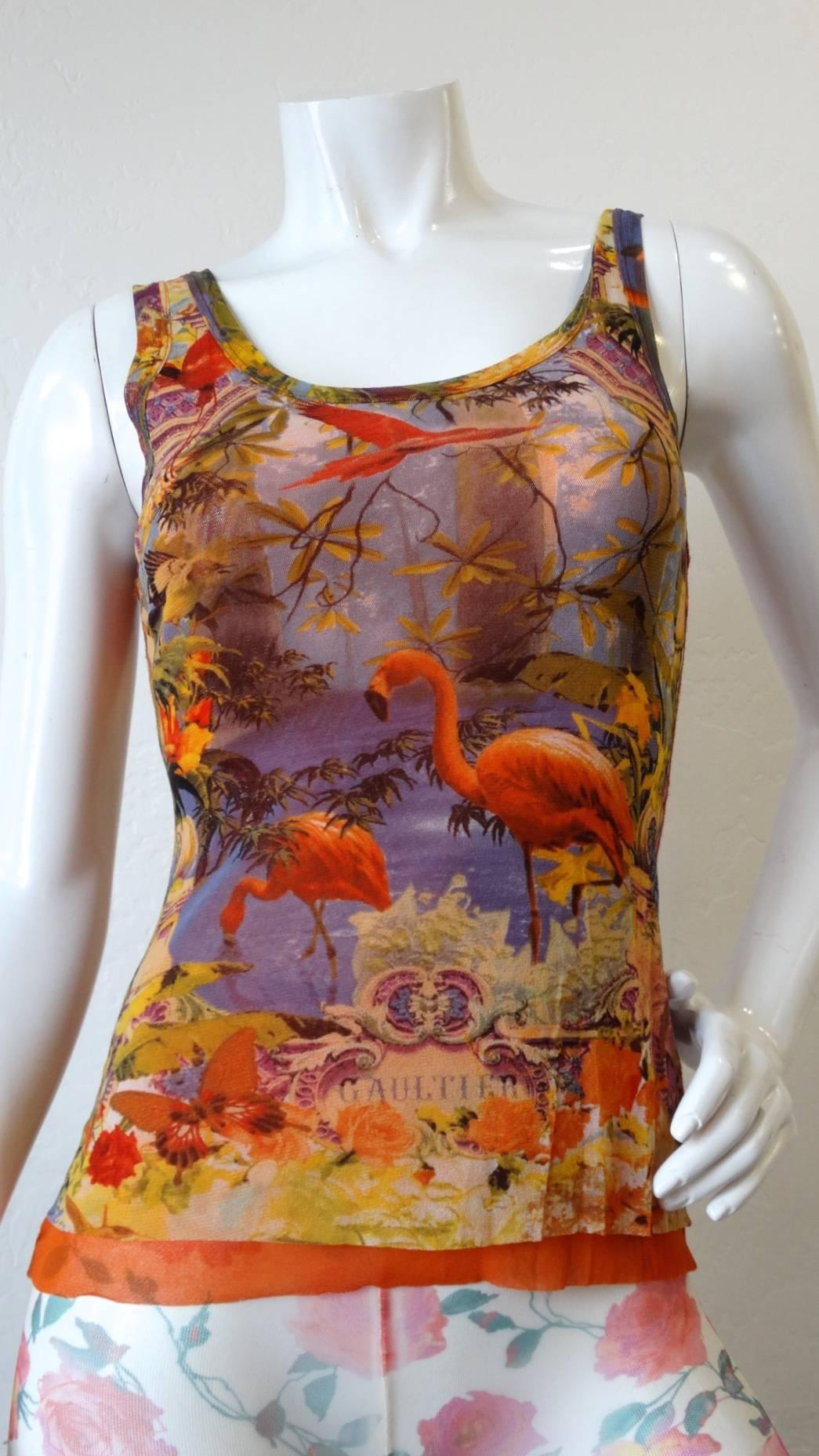 Women's 1990s Jean Paul Gaultier Soleil Flamingo Mesh Tank Top